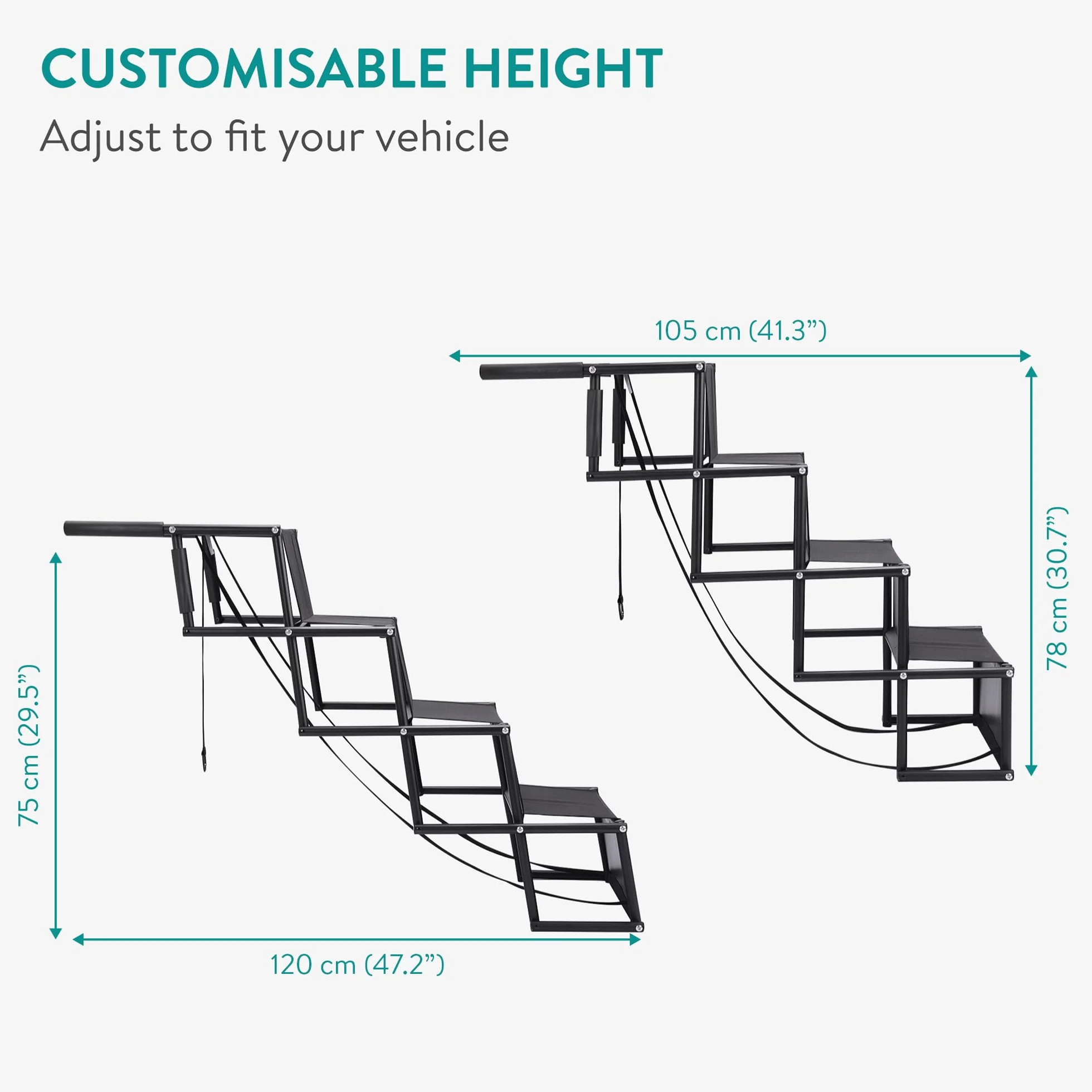 Navaris Escalier pour Chien - Rampe Pliable d'accès Voiture pour Chiens Petits et Grands adaptée à Tous Les véhicules - Marche Pied pour Animal avec Marche 45 cm de Largeur