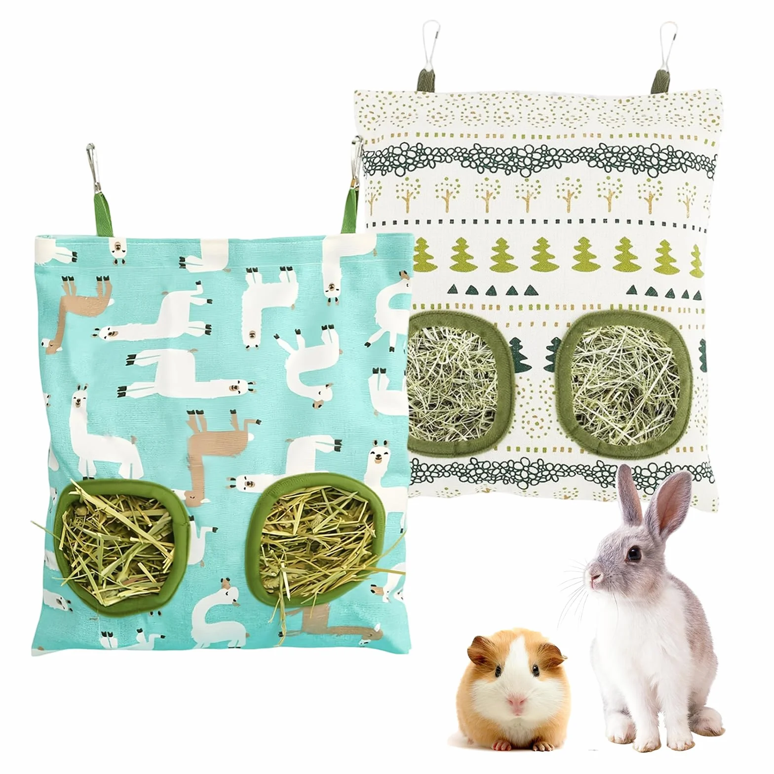 Sac à Foin pour Lapin, Distributeur de Foin Suspendu avec 2 Fenêtres, Accessoire pour Petits Animaux Chinchilla Cochon d'Inde