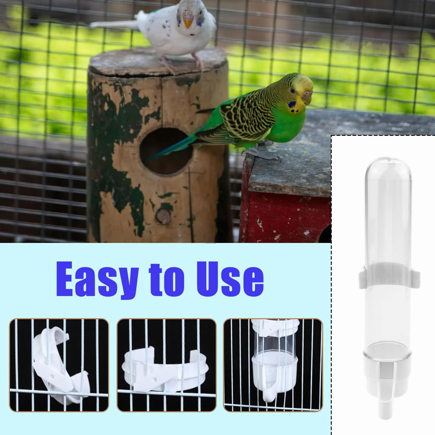 Abreuvoir Oiseaux Automatique 120ml Distributeur d'eau Transparent pour Cage Perruche Perroquet