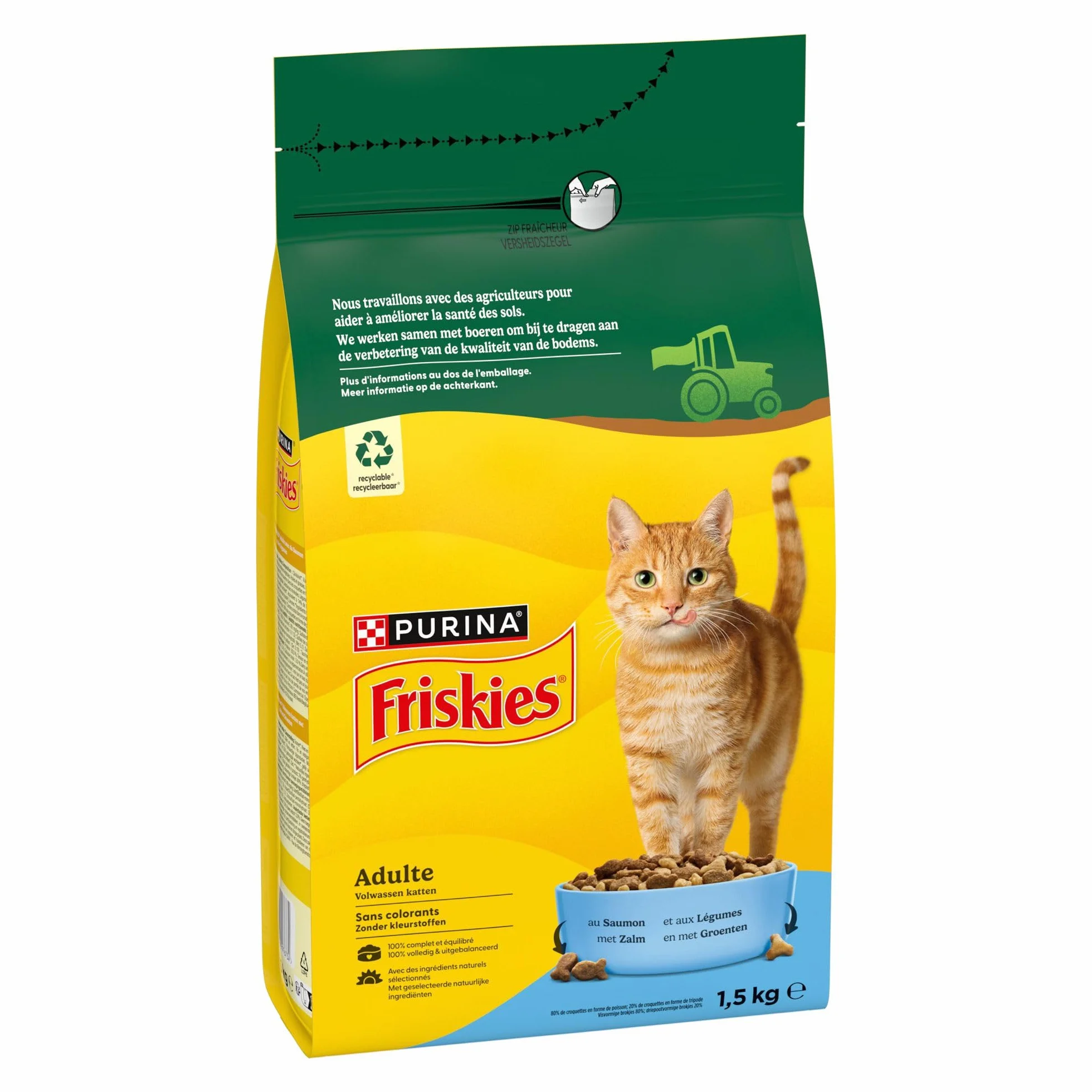 FRISKIES Chat Croquettes complètes pour Chats Adultes Saumon Légumes 1,5 kg