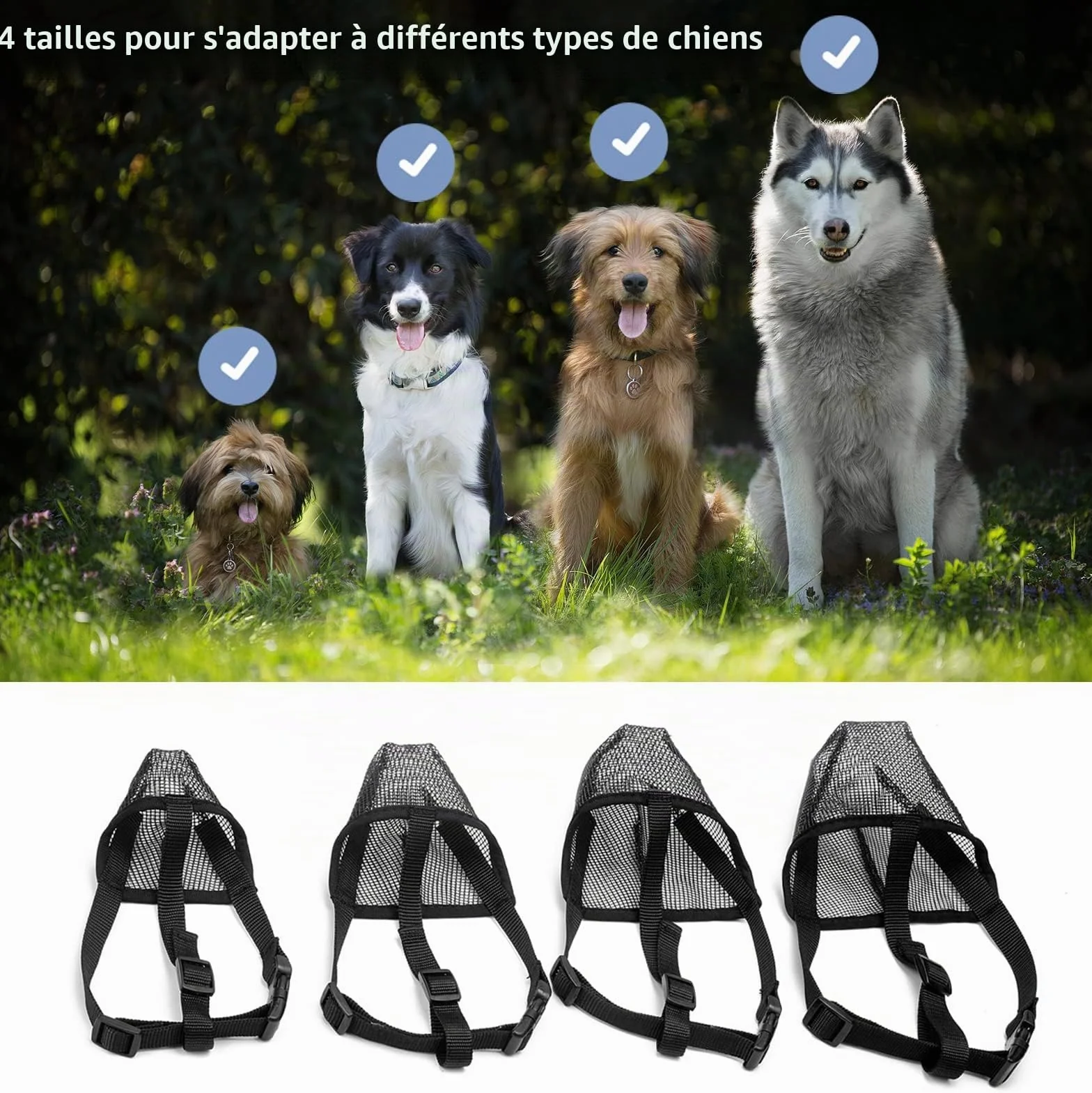 Muselière pour Chien avec Mailles arrondies, Muselière Respirante pour Petits, Moyens et Grands Chiens, empêche de Manger, Mordre et mâcher(L, Noir)