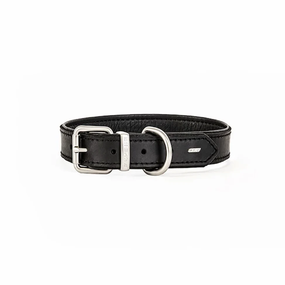 EzyDog Oxford Collier en cuir de qualité supérieure pour chiens de petite et grande taille en cuir naturel, réglable et rembourré (M, noir)