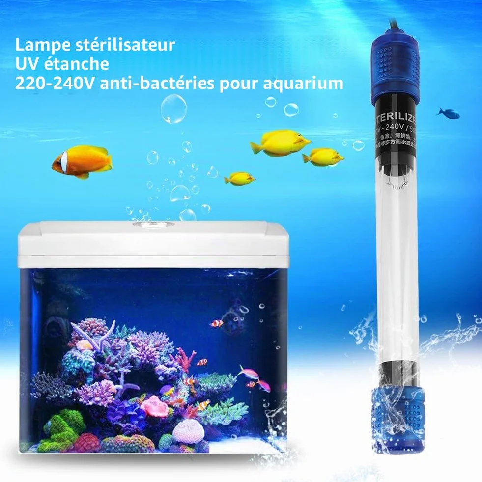 Stérilisateur UV Aquarium 13W Lampe UV Submersible Imperméable Purificateur d'eau pour Aquarium Bassin