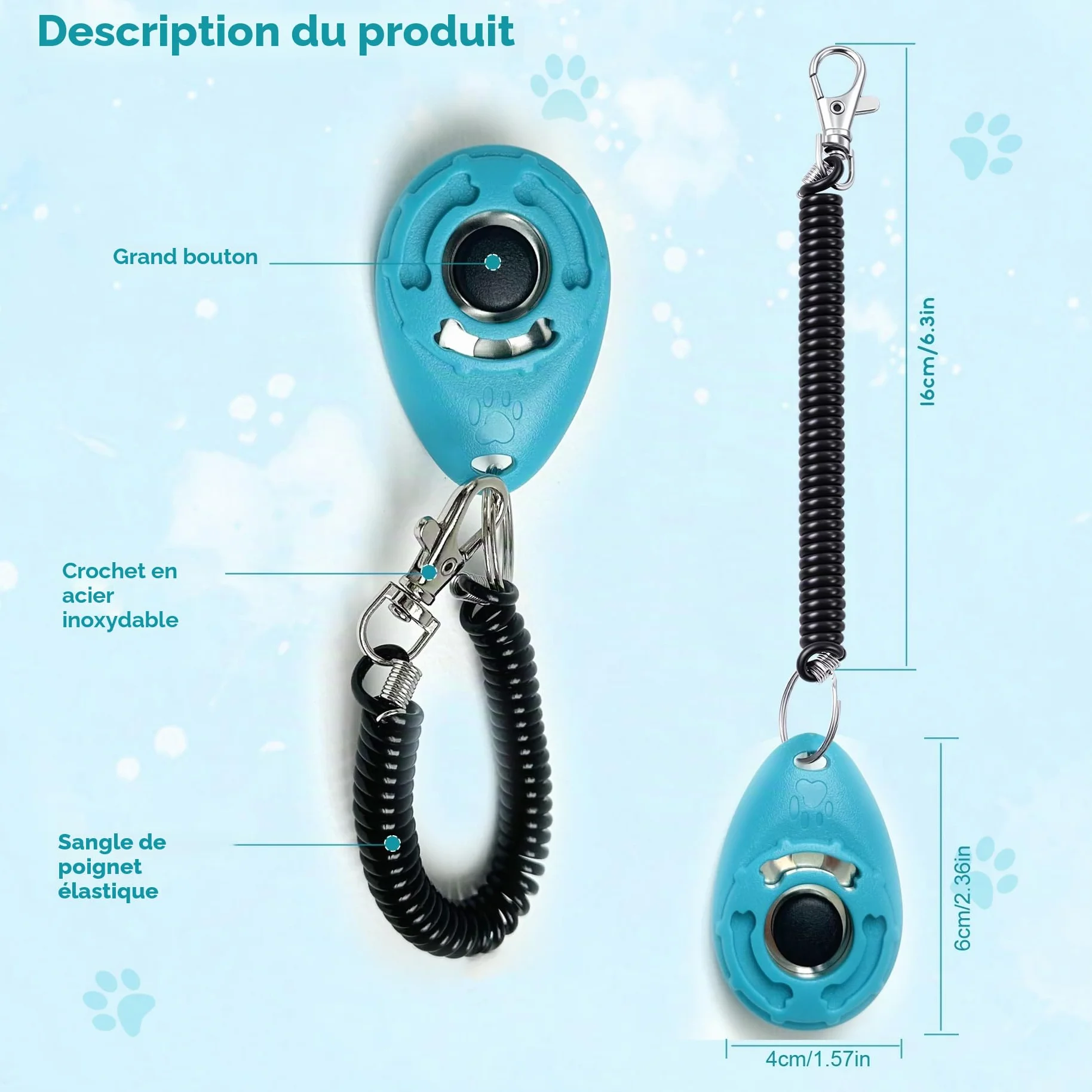 Clicker de Dressage pour Animaux de Compagnie avec dragonne – Clicker de Dressage pour Chien (Nouveau Noir + Bleu)