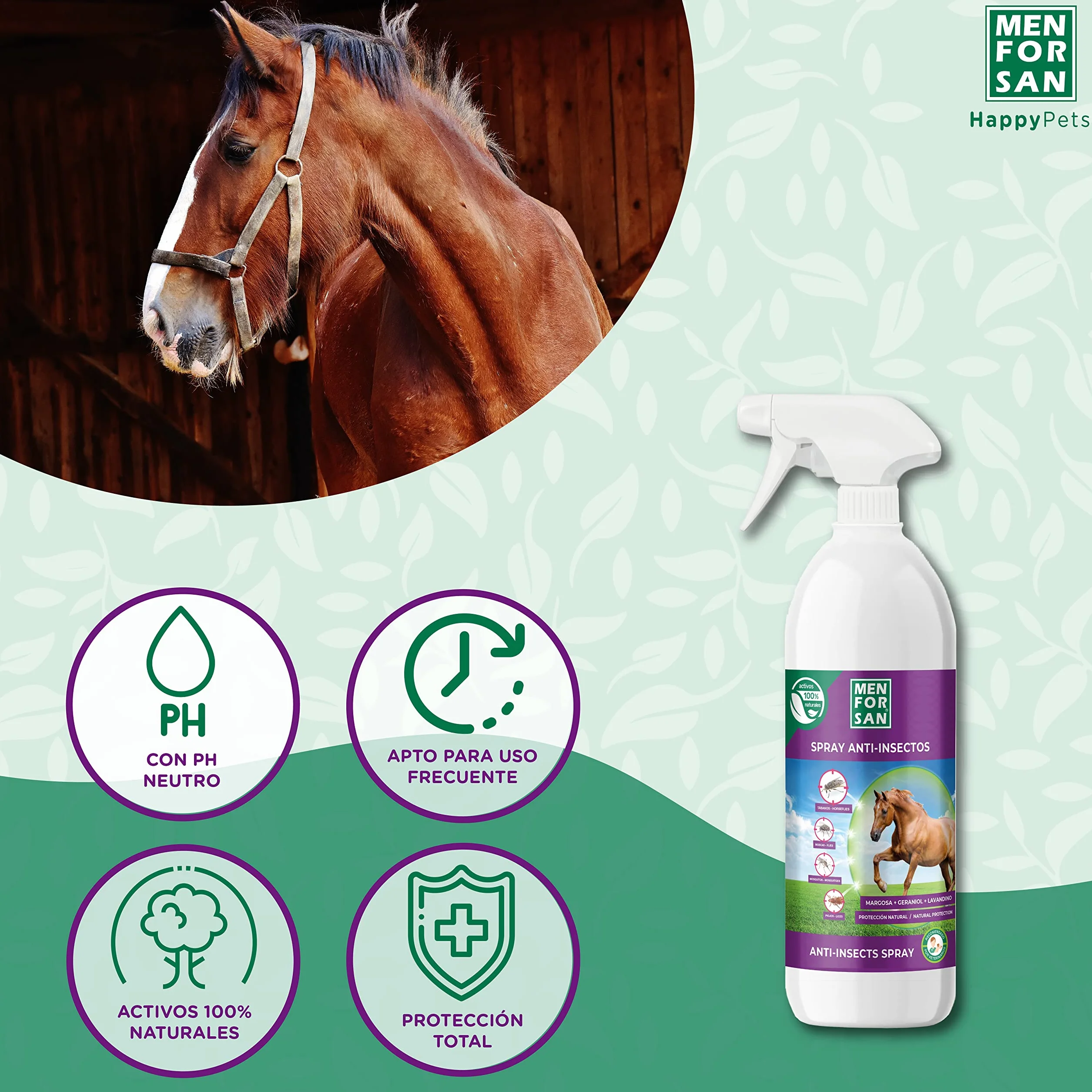 MENFORSAN Spray Anti-Insectes pour Chevaux 750ml Répulsif Naturel Margosa Géraniol Lavandin