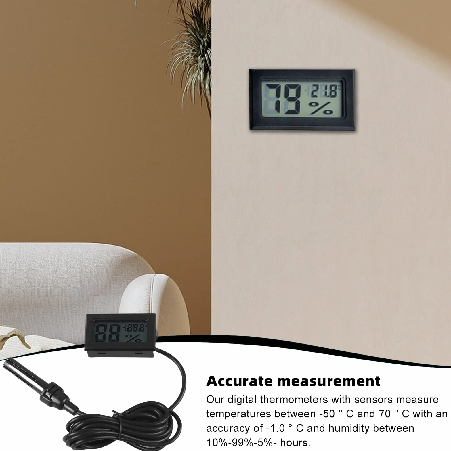 Lot de 6 mini thermomètres numériques LCD avec capteur et câble de 1,5 m pour reptiles, incubateurs et aquariums