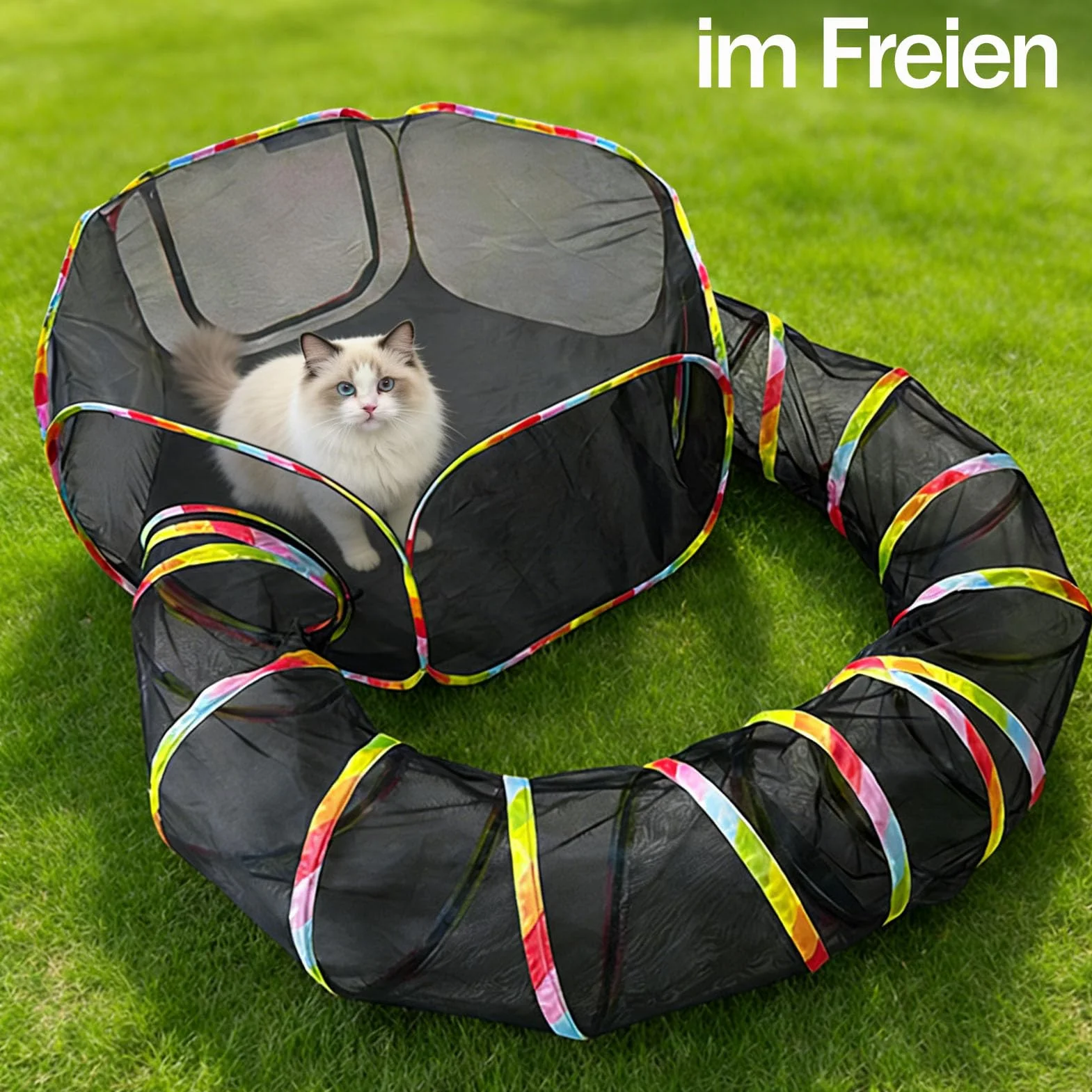 2-en-1 Tunnel pour Chats et Parc de Jeu Pliable, Imperméable, Extérieur Portable pour Jardin