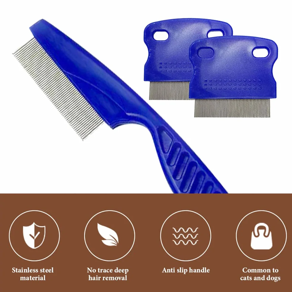 Peigne à puces 3pcs pour chats et chiens, peigne anti-puces lécher marques de larmes, accessoire animal de compagnie Bleu