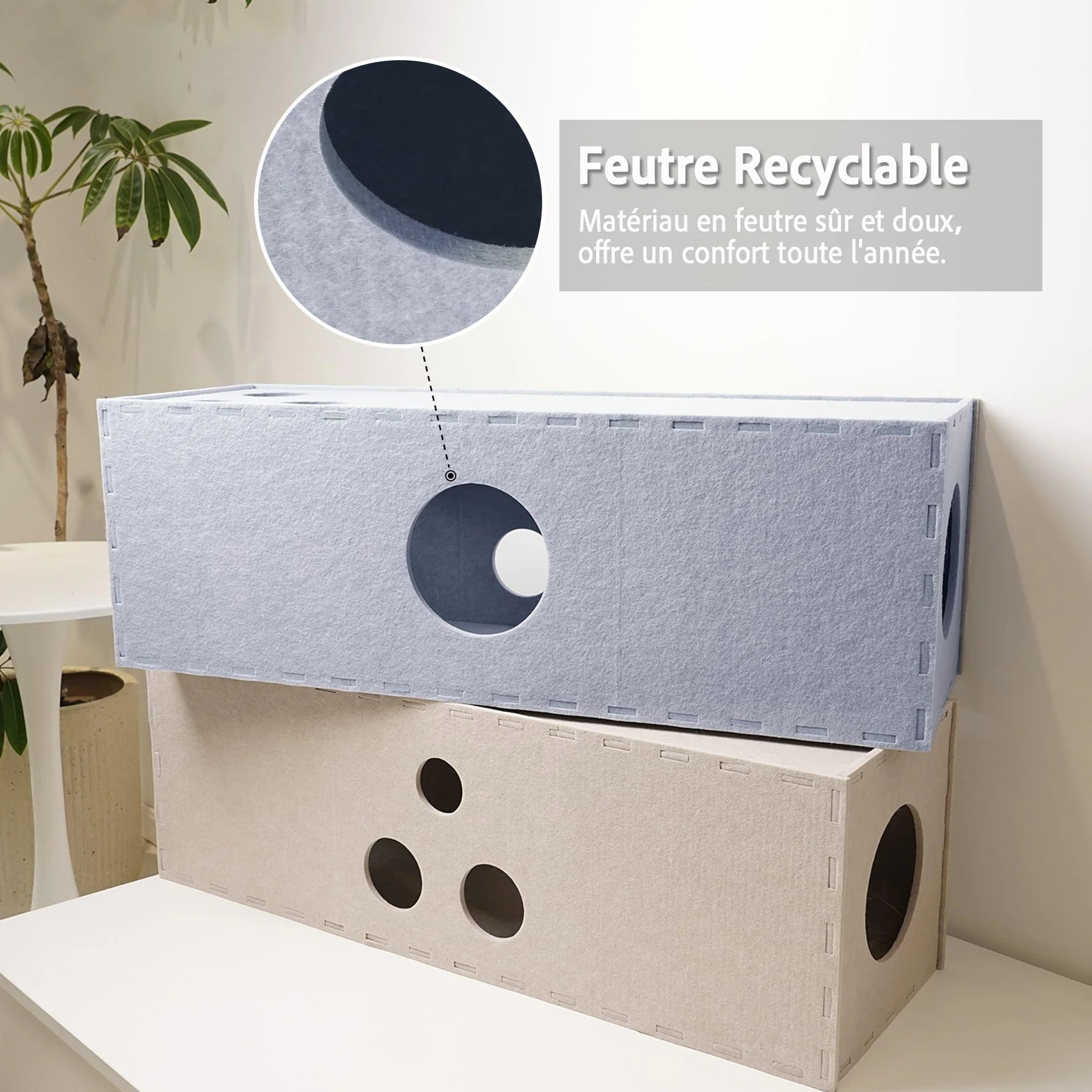 PETKARAY Tunnel pour Chat - Cachette Originale pour Chat d'intérieur - Grand Tube et Tunnel de Jeu - Jouet en Feutre Doux avec Trou interactif