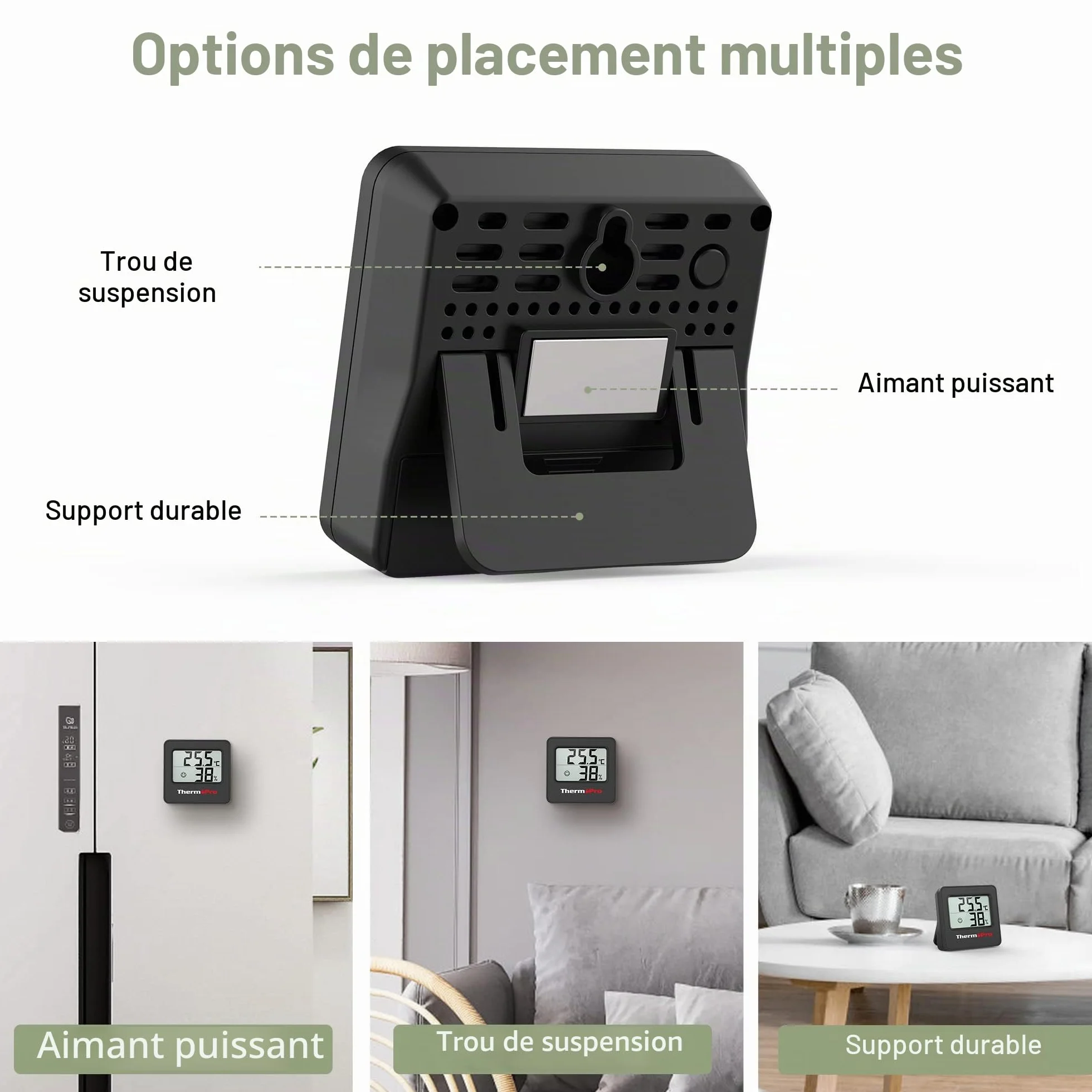 ThermoPro TP157-3 Hygromètre Digital Thermomètre Intérieur avec Capteur d'Humidité et Indicateur de Confort