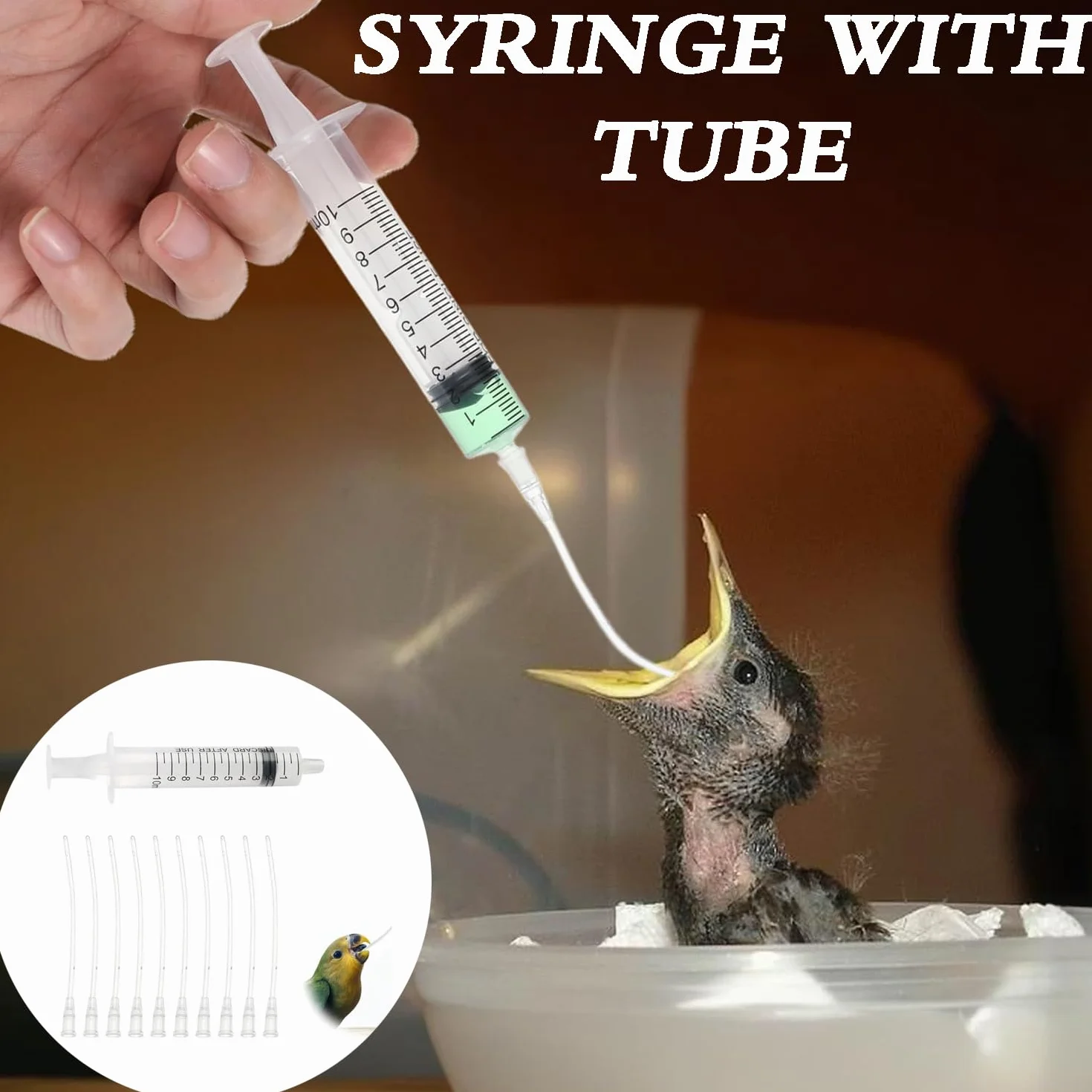 Seringue Alimentaire 10 ML pour Oiseaux avec 10 Tubes d'Alimentation pour Perroquets et Petits Animaux