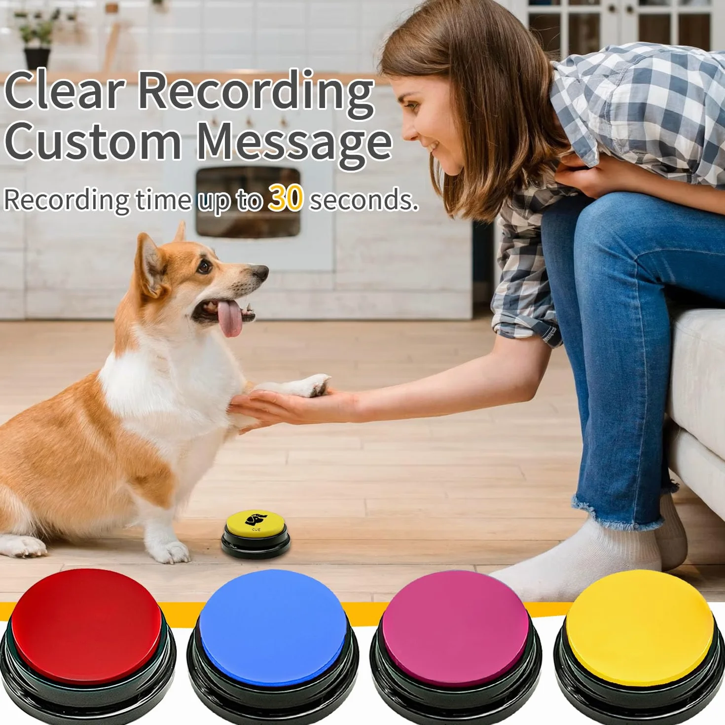 4 Boutons de Dressage pour Chien Parlant, Bouton de Communication pour Chien, Bouton Vocal avec Enregistrement de 30 Secondes, pour Apprendre à Votre Chien à Parler