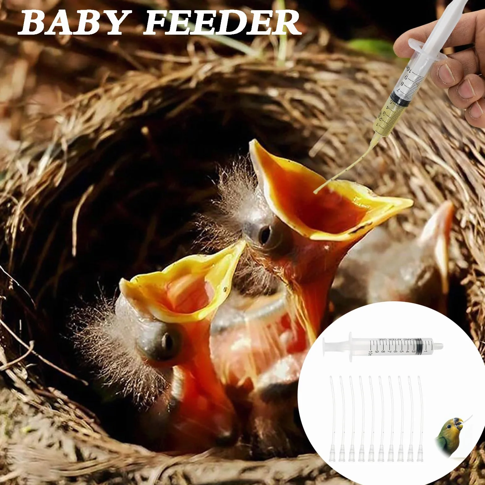 Seringue Alimentaire 10 ML pour Oiseaux avec 10 Tubes d'Alimentation pour Perroquets et Petits Animaux