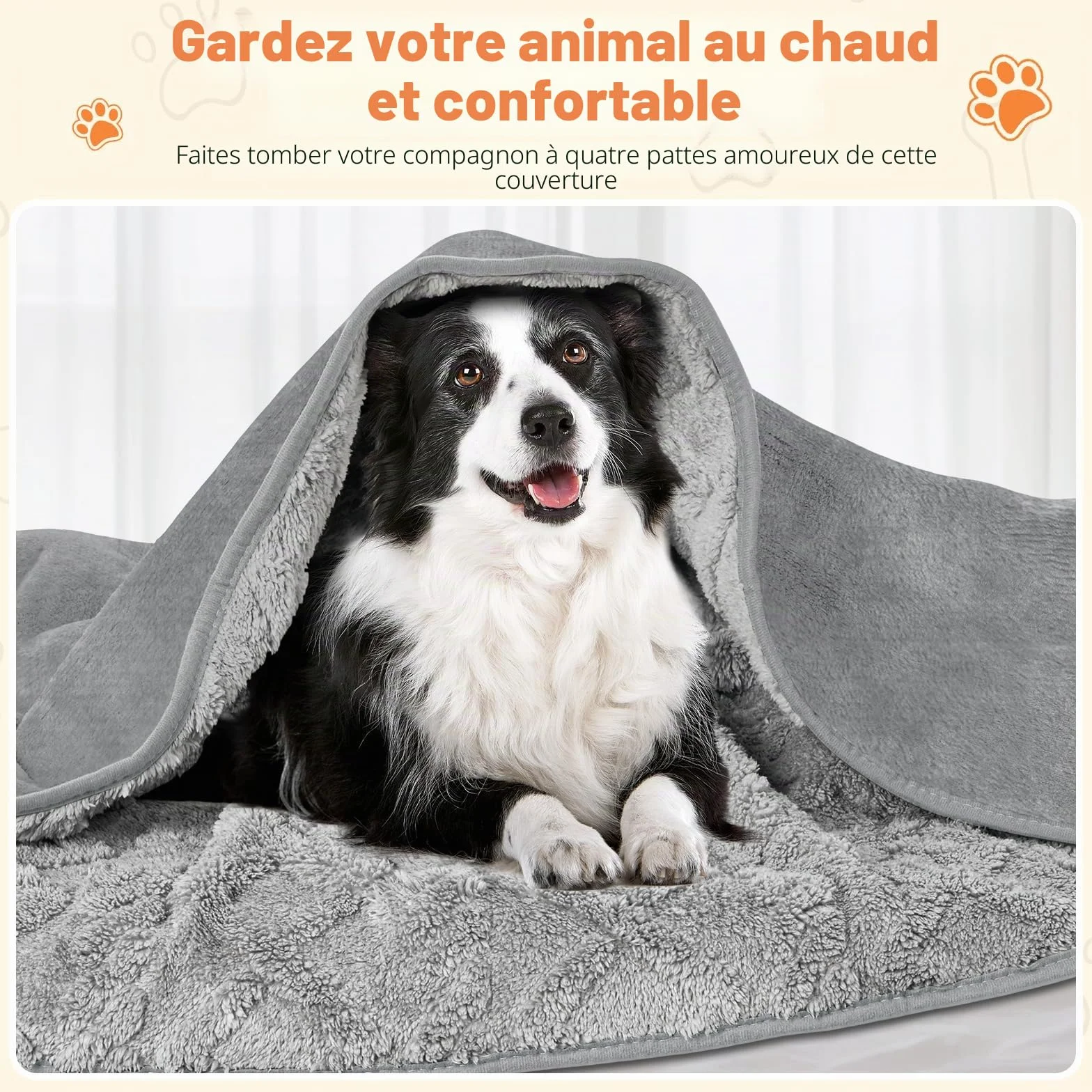 Couverture Chien Imperméable 100x75cm Flannel Réversible Lavable Machine Gris