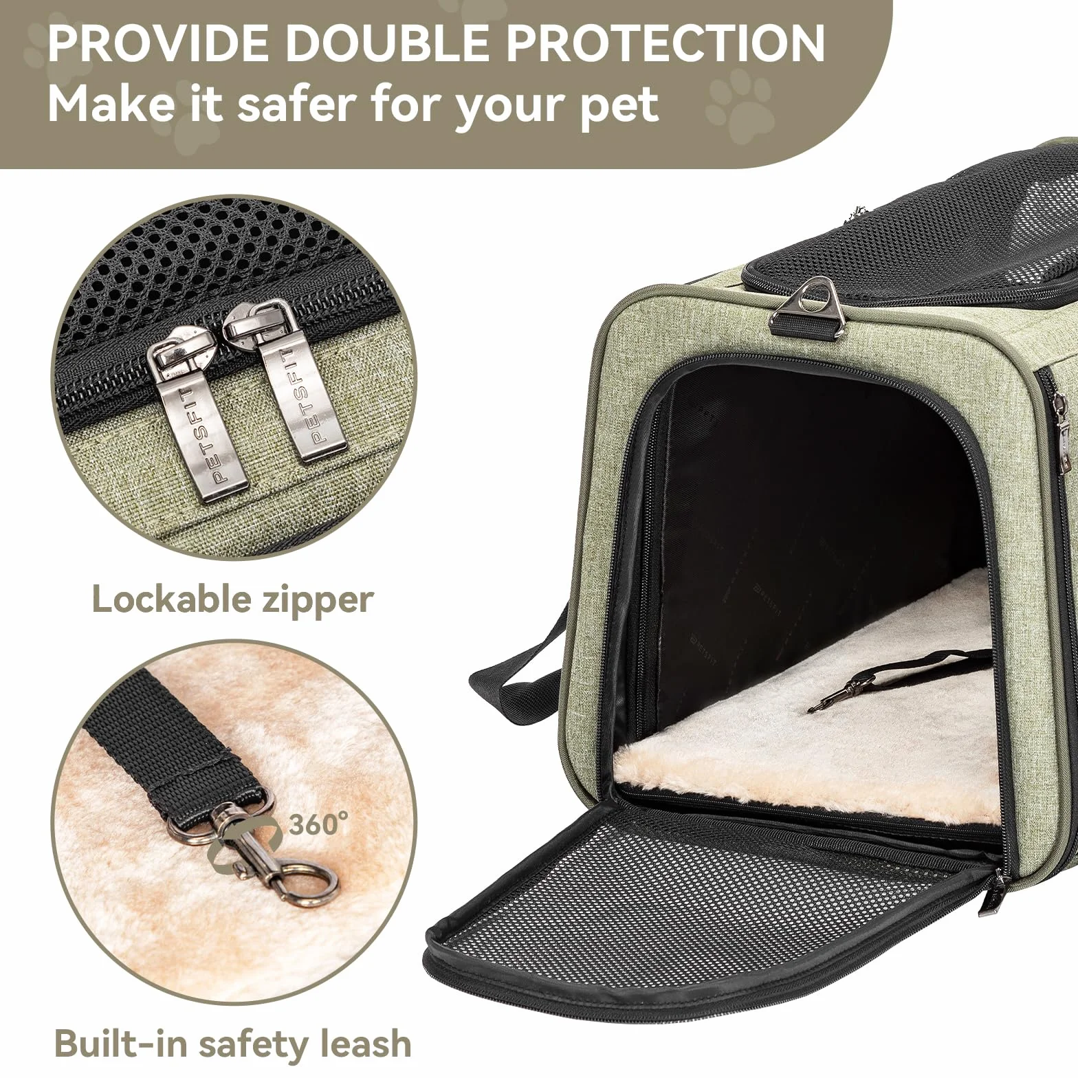 Petsfit Sac de Transport Extensible pour Chat avec Tapis en Polaire, Vert