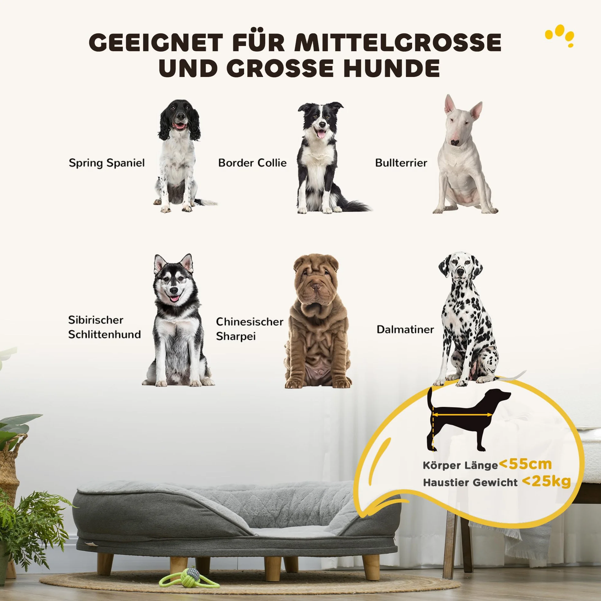 PawHut Canapé pour Chien Housse Lavable Dossier Pieds en Bois Gris 25 kg