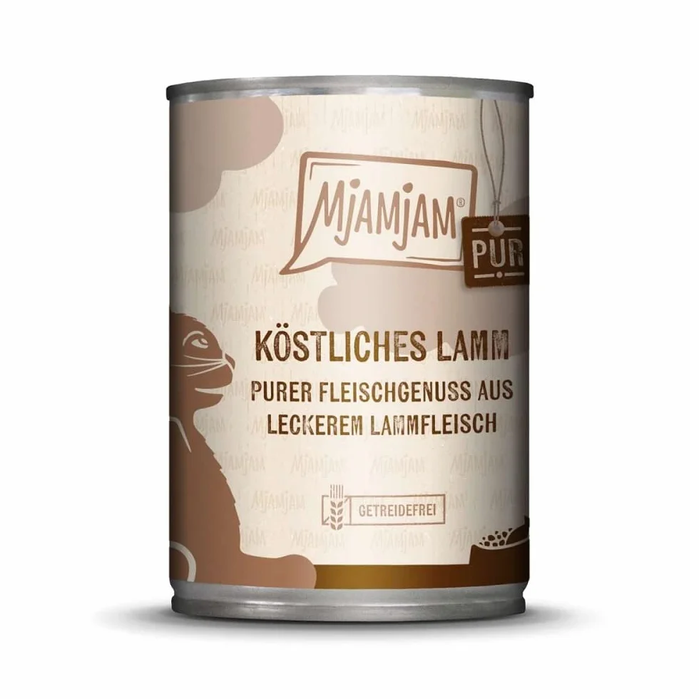 MjAMjAM - nourriture humide premium pour chats - pur plaisir de la viande - délicieux agneau pur, pack de 6 (6 x 400 g), sans céréales avec un supplément de viande