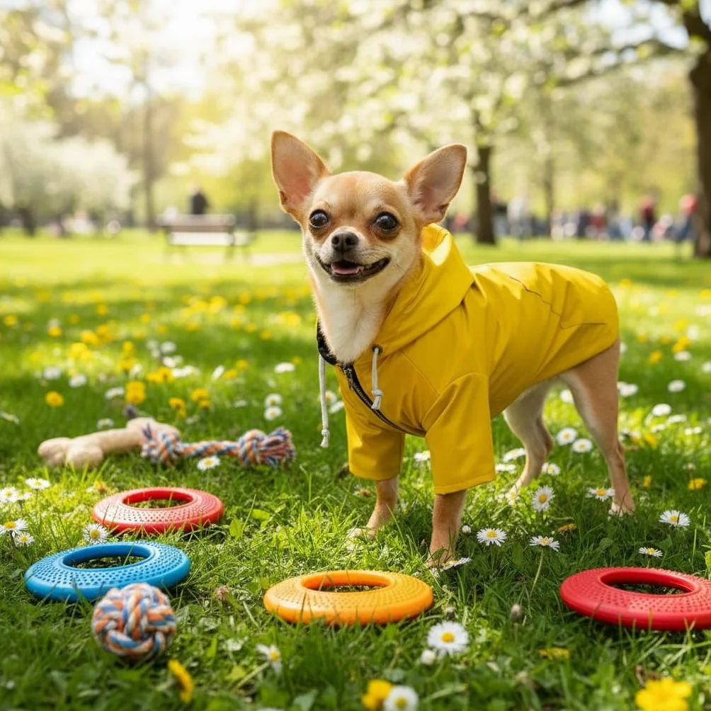 Morezi Imperméable Chien Fermeture à glissière étanche Pluie eau Cordon Serrage réglable Poche XS XXL Jaune