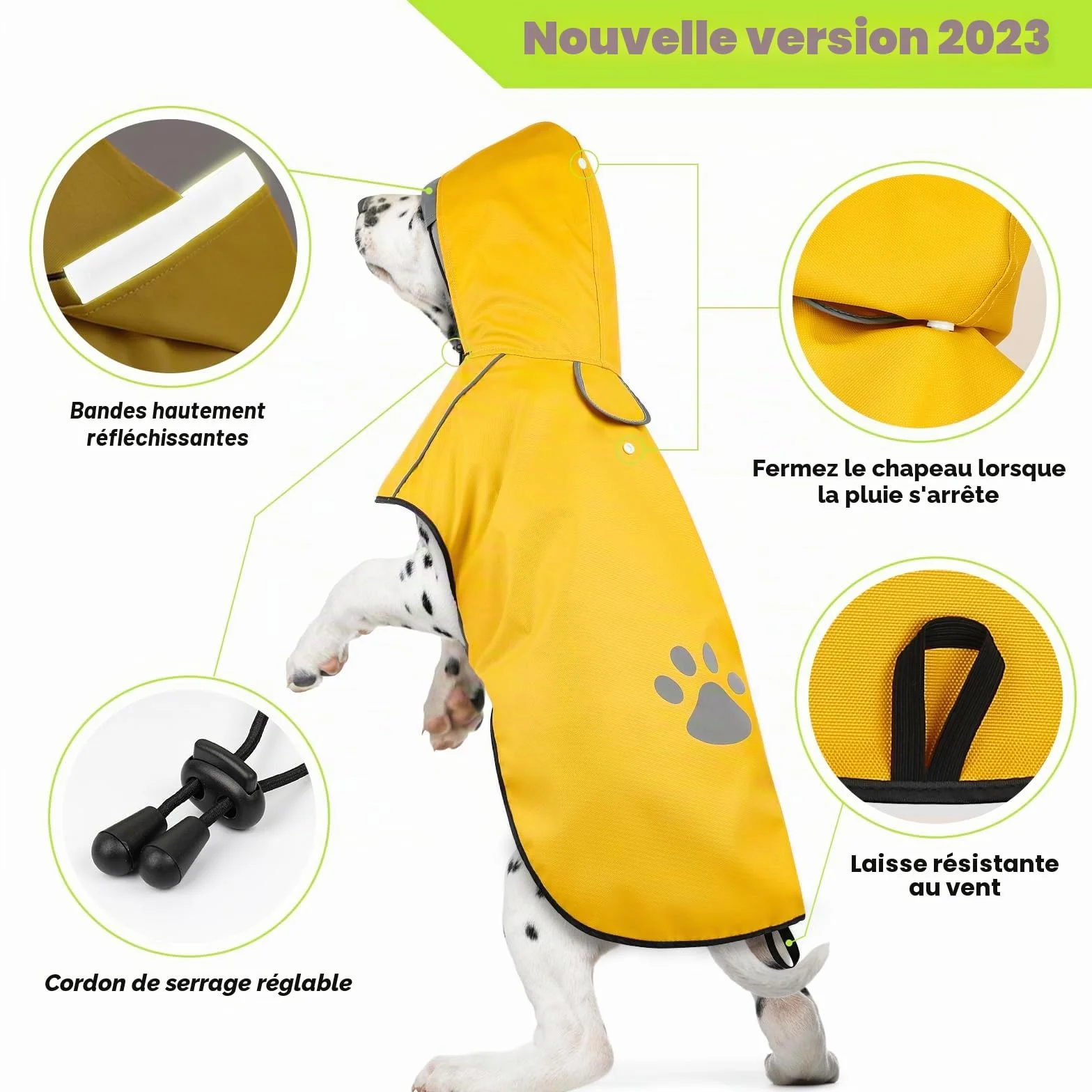 Manteaux Imperméables pour Chiens avec Capuchon et Réfléchissantes - Poncho de Pluie Taille XL