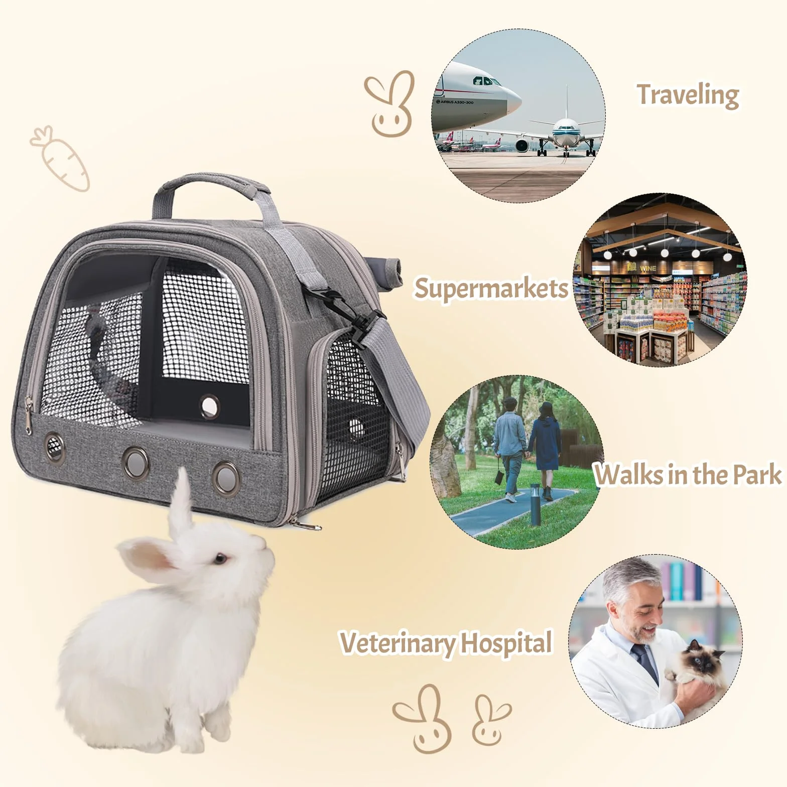 Sac de Transport pour Petits Animaux 35x25x23cm Cage Portable Oiseau Rongeurs