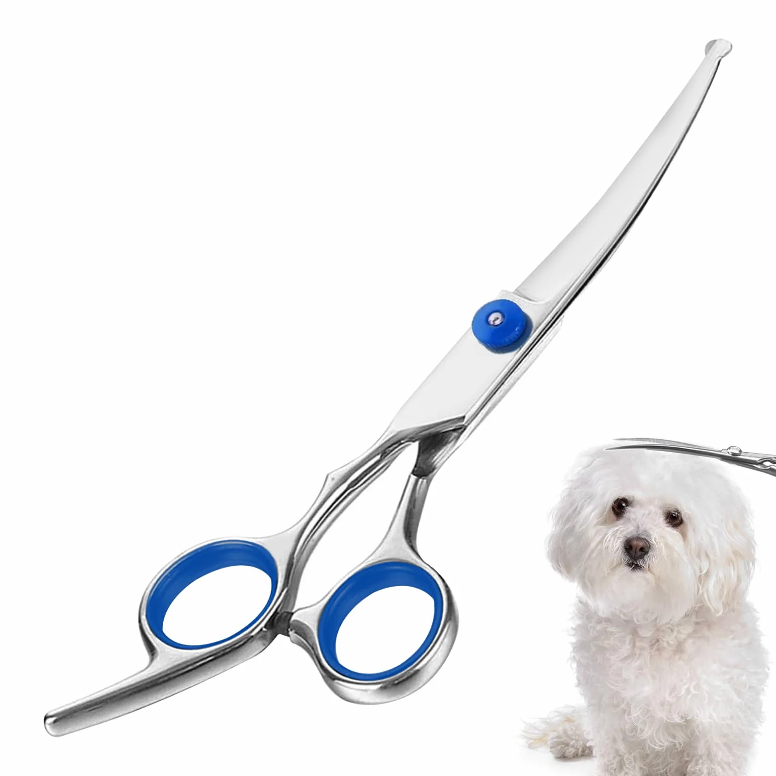 Ciseaux de Toilettage Chien Courbés Professionnels | Idéal pour Finitions Précises Visage et Pattes | Sécurité Maximale avec Pointes Arrondies | Acier Inoxydable 17cm