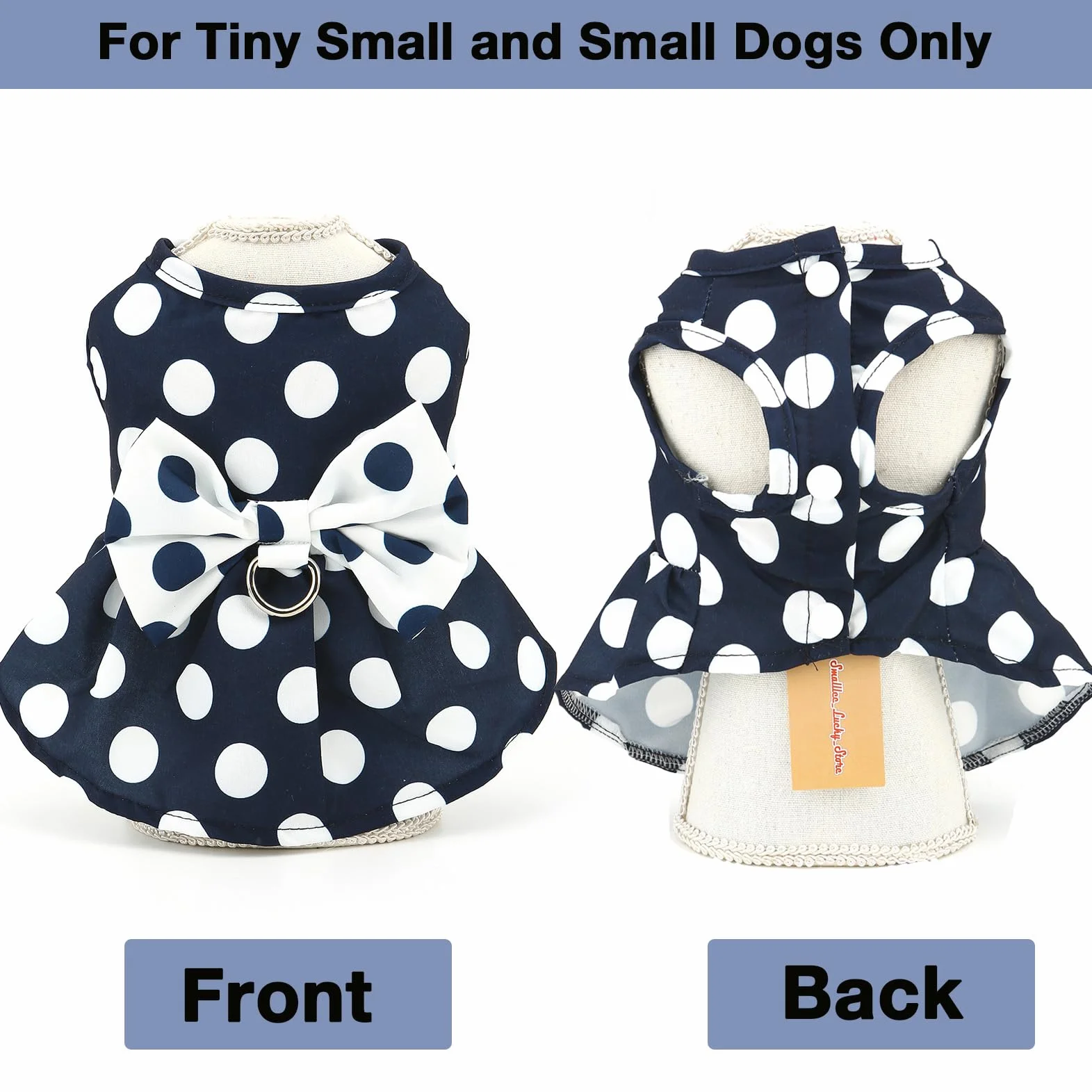 Robe harnais à pois pour petit chien et fille avec anneau en D et nœud – Vêtement respirant pour chihuahua, yorkshire, chat