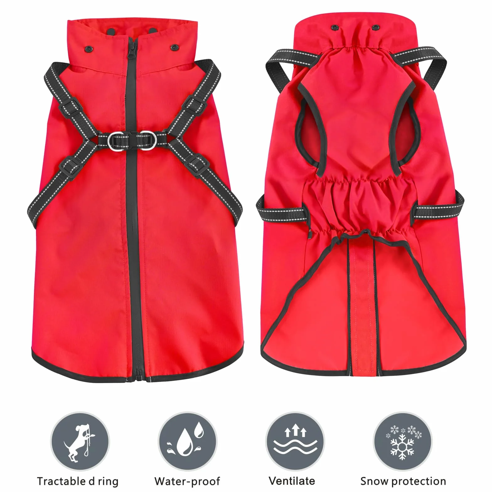 Manteau de Pluie imperméable pour Chien à Capuche réfléchissant Rouge L