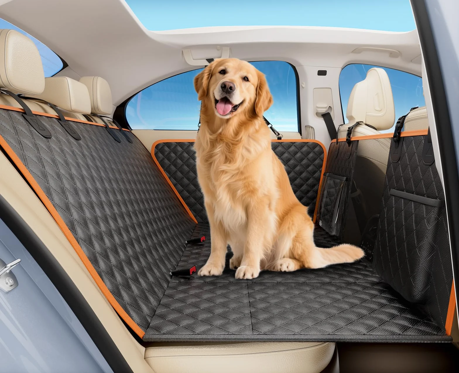 Housse Voiture Chien Pecute 132x62 cm Panneaux durs Support 150 kg Couverture Complète Siège Arrière