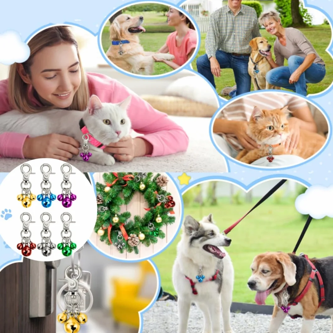 Lot de 6 clochettes pour colliers animaux, pendentif triple cloche chien, breloques décoration collier, porte-clés entraînement chien chat (colorés)