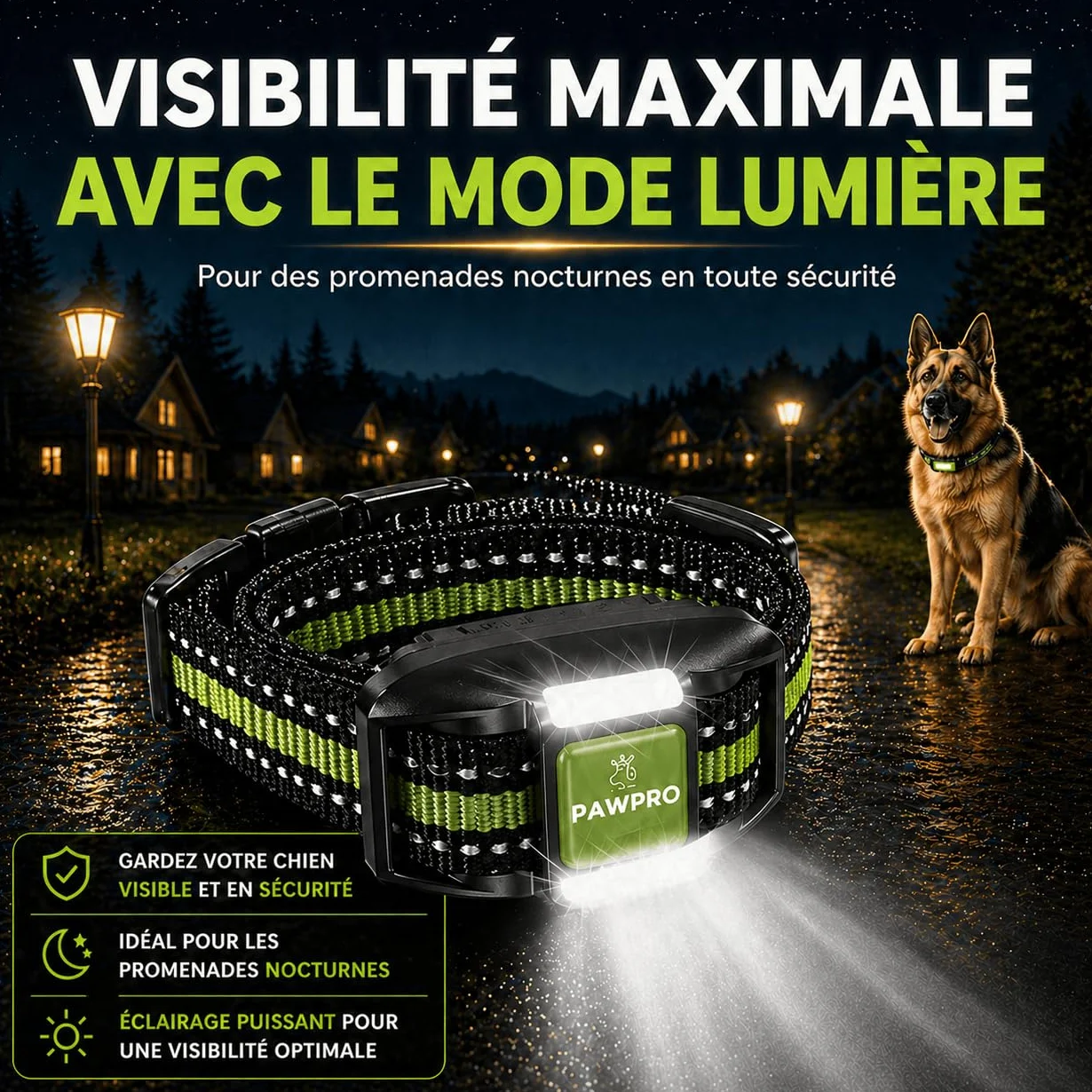 PAWPRO Collier de Dressage, Conforme Nouvelle Loi Bien Être Animal, Portée XXL 3km, Mode Lumière Nocturne, Guide de Dressage Inclus, BIP Vibration Boost, Adapté à Tous Les Chiens (2 Colliers)