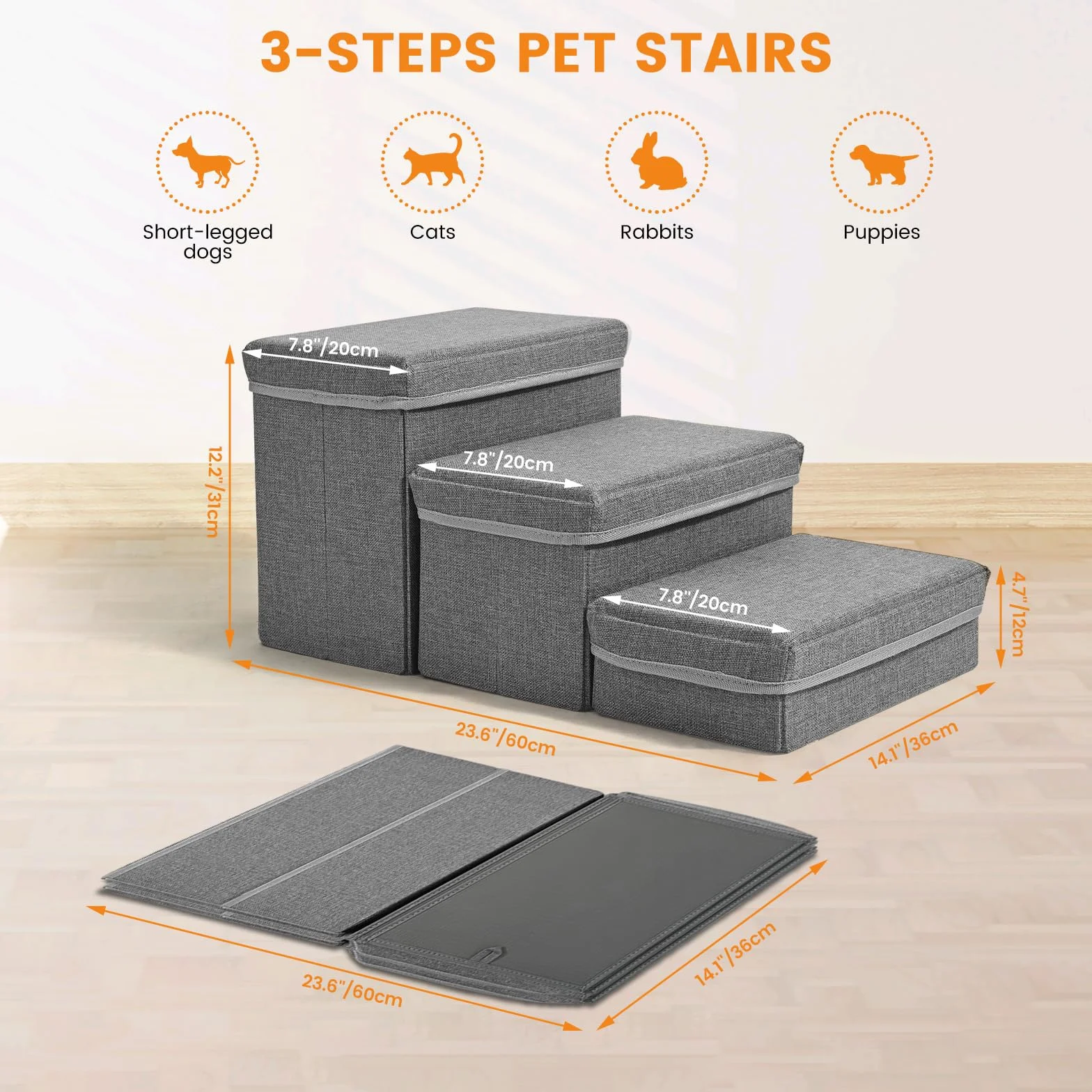 Sunowl Pliable Escalier Chien 3 Marches Extra Larges Rampe avec Rangement Surface Antidérapante