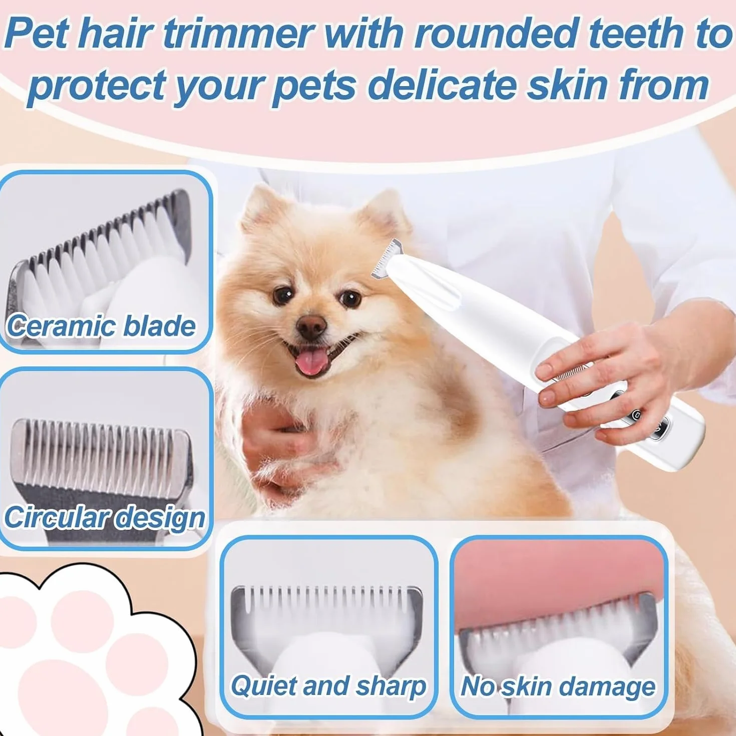 Patounet Tondeuse Pour Chat Électrique Ultra-Silencieuse Lames Hypoallergéniques Rechargeable