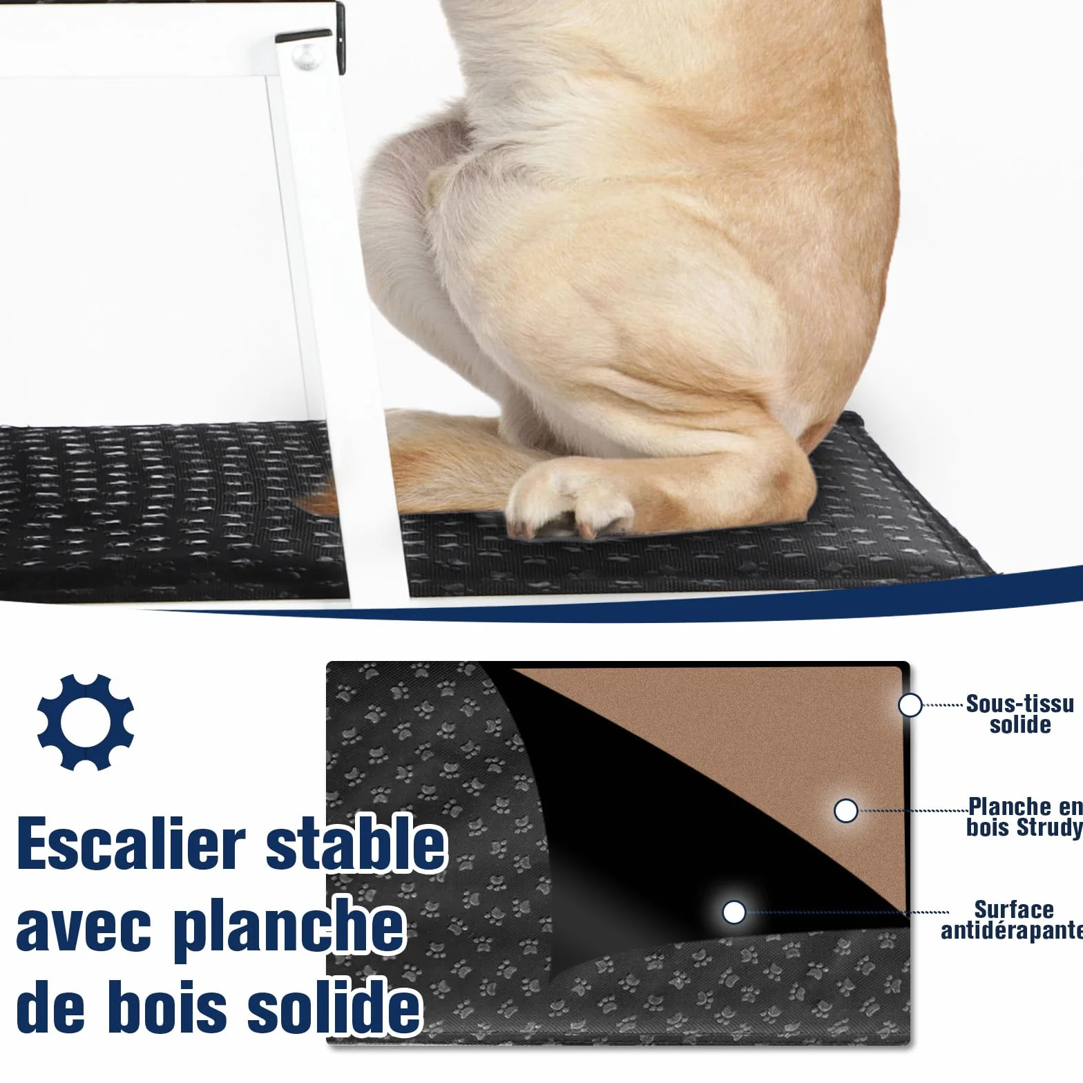 Escalier de Voiture Pliable pour Grands Chiens, Rampe d'escalier pour Chien avec Surface Antidérapante，Rampes Légères pour Chien pour Voiture et SUV pour Chiens Jusqu'à 80kg