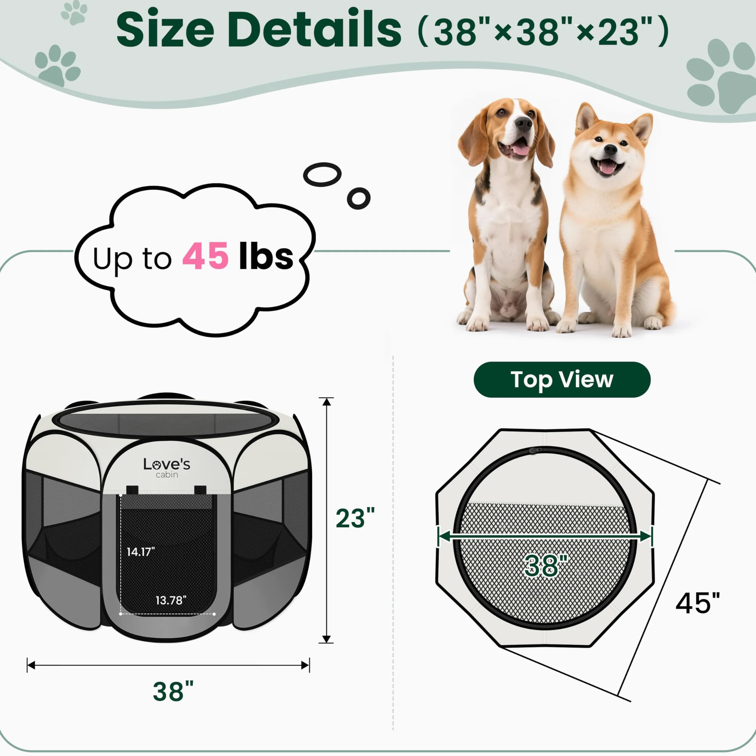 Love's cabin Parc de jeu pour chien et chat - Grande tente pour intérieur et extérieur - Parc portable pour chien et chat - Niche pliable avec étui de transport, fermeture éclair amovible sur le