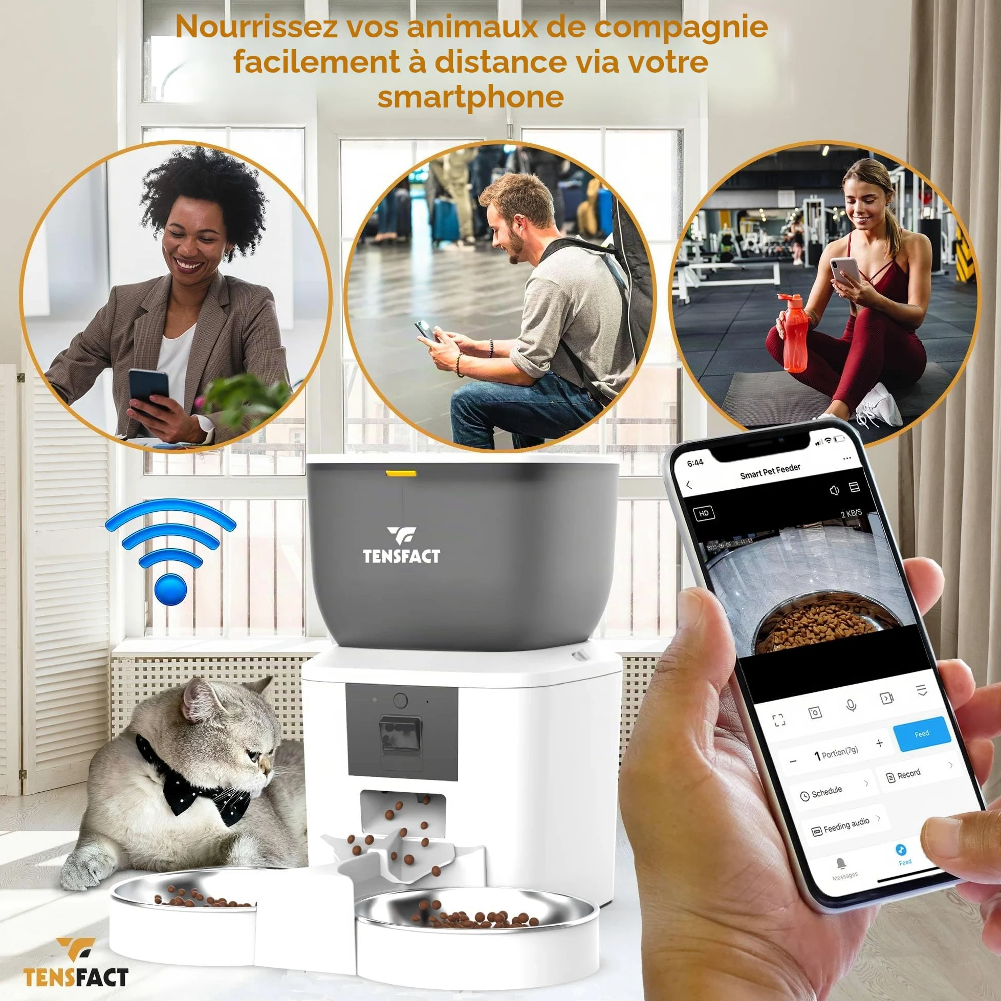 Gamelle Automatique Chat - Distributeur Automatique Chat avec Caméra Full HD - Gamelle Simple et Duo - Blanc