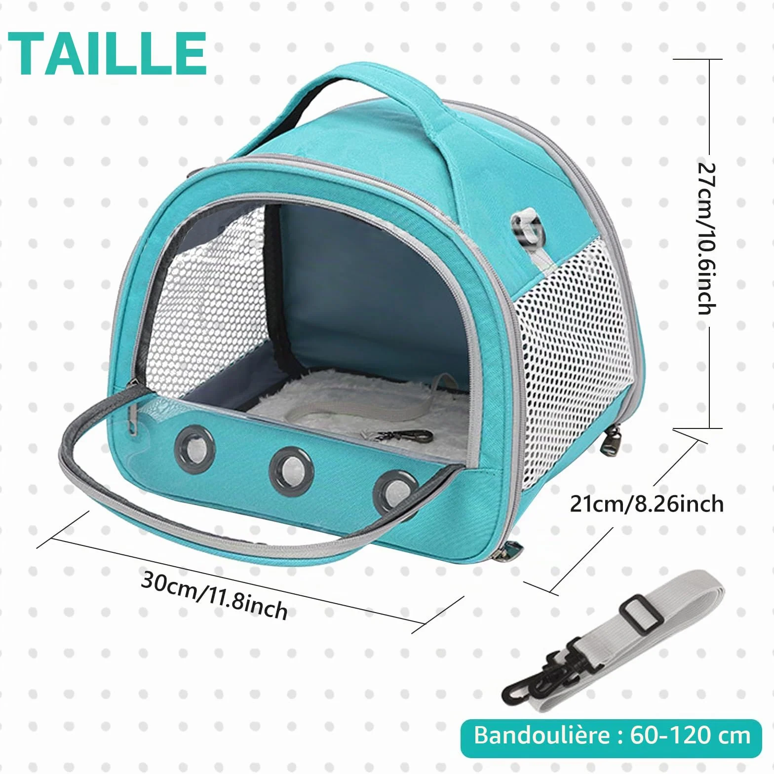 Sac de Transport pour Petits Animaux 30x27x21 cm Cage Portable Oiseaux Rats Cochons d'Inde