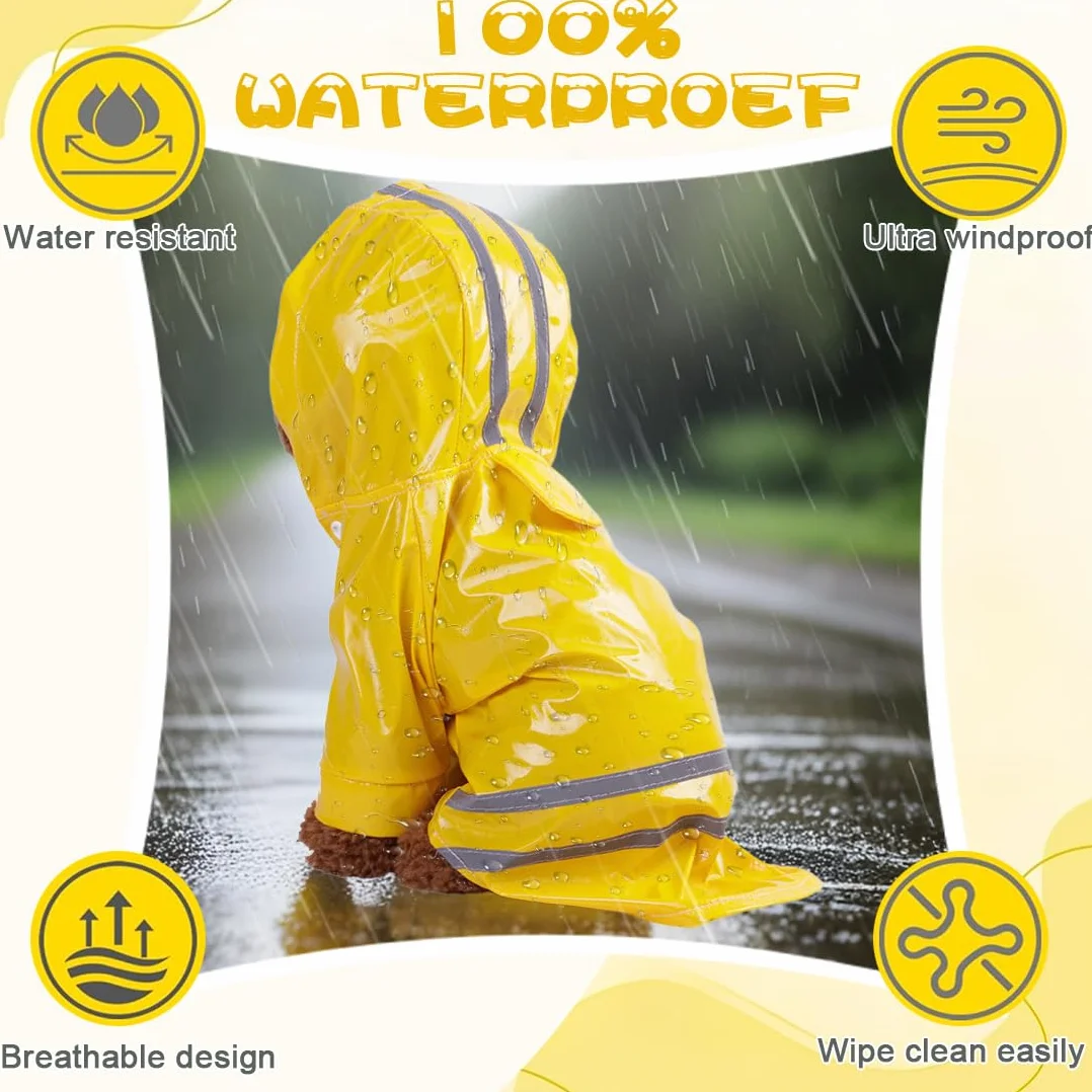 Manteau de Pluie Réfléchissant Imperméable pour Chien avec Capuche, Poncho Léger et Aéré pour Petites et Moyennes Races, Jaune (1.5-2.5 kg)