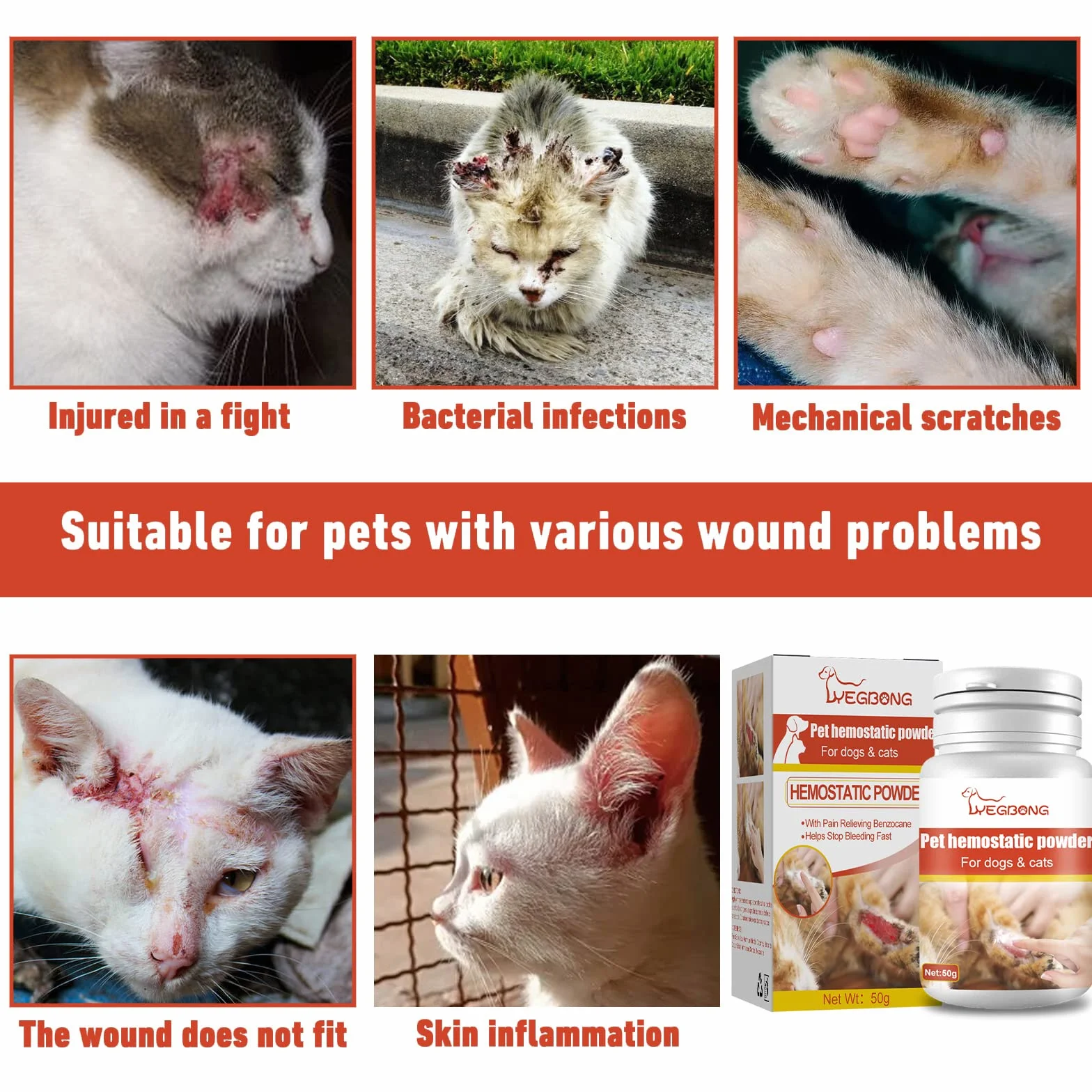 Poudre styptique médicamenteuse 50 g pour chiens chats soins de la peau