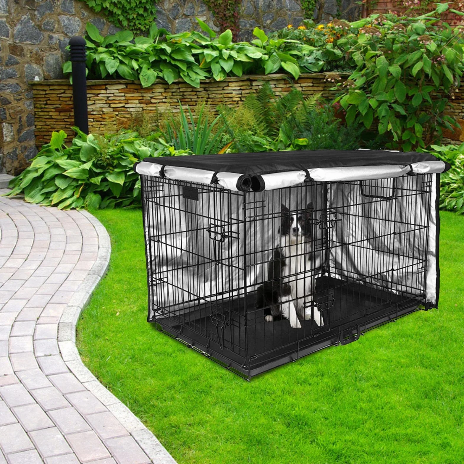 Housse de Cage pour Chien à Double Porte, Imperméable Coupe-Vent Anti-UV Respirante, Couverture de Protection Universelle