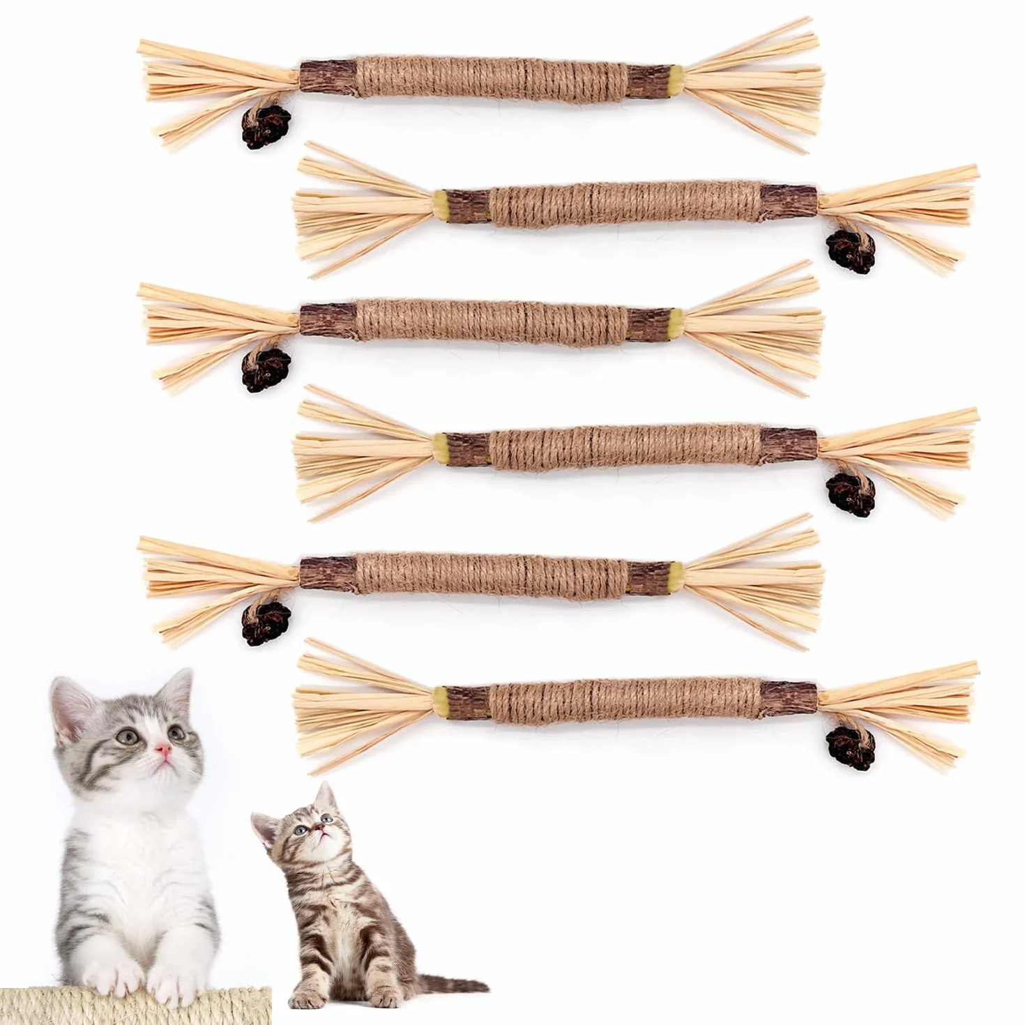 Lot de 6 bâtonnets d'herbe à chat en bois à mâcher pour soins dentaires et mauvaise haleine