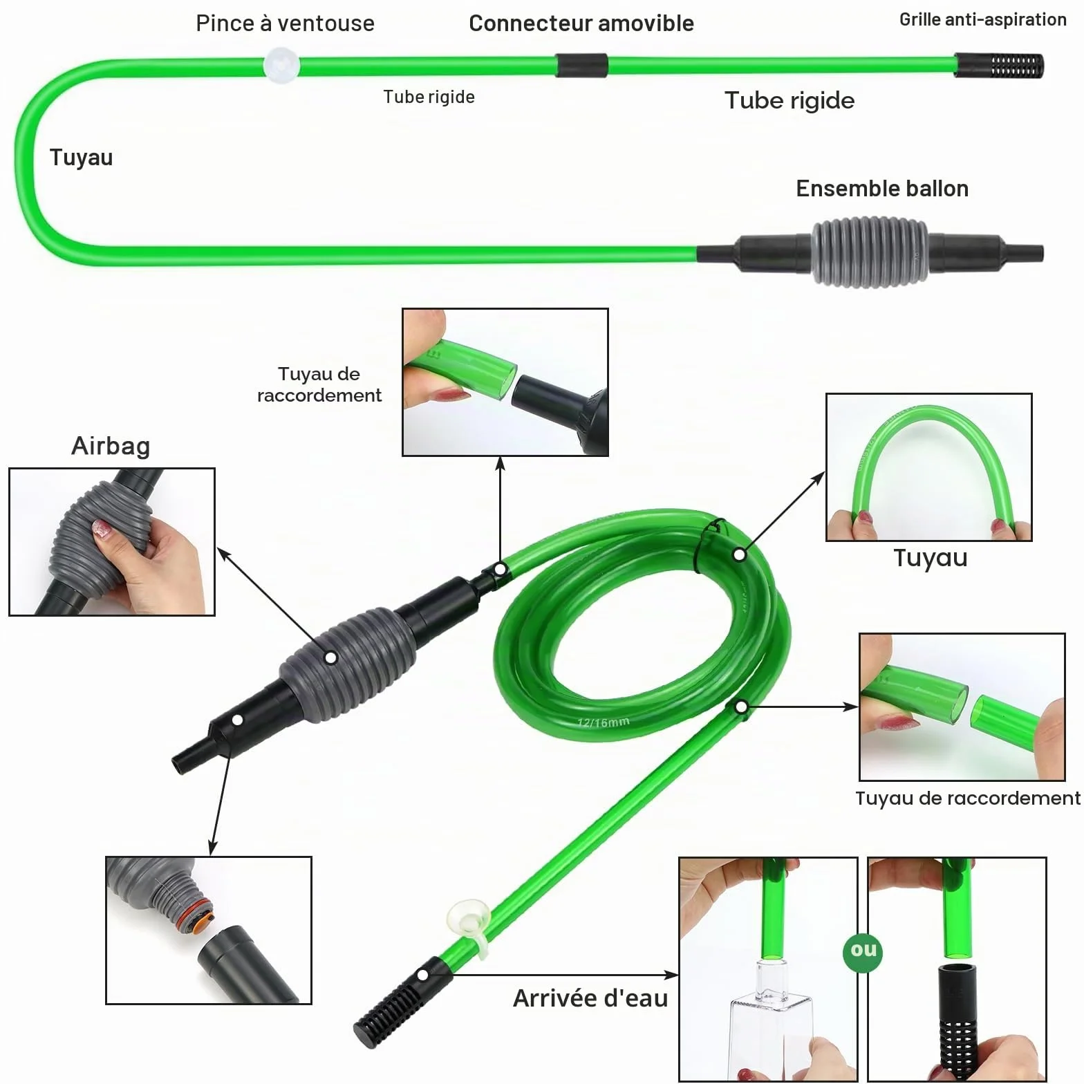 LPZMPZ Aspirateur Aquarium, Siphon Nettoyage Gravier avec Pompe pour Changement d'Eau
