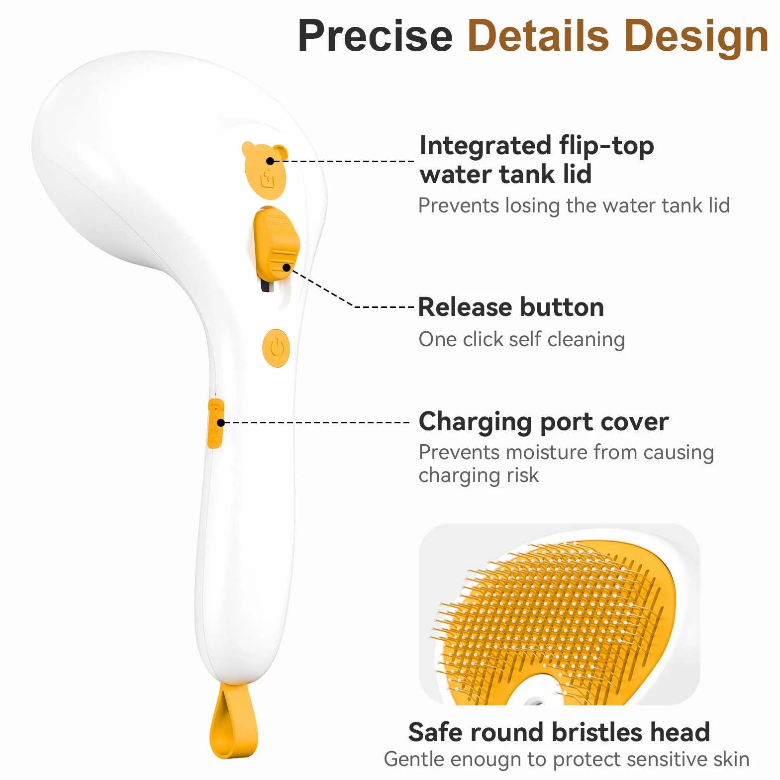 Brosse Vapeur Rechargeable pour Chat et Chien avec Bouton de Déverrouillage, Design Ultra-Silencieux, Poignée Confortable (Jaune)