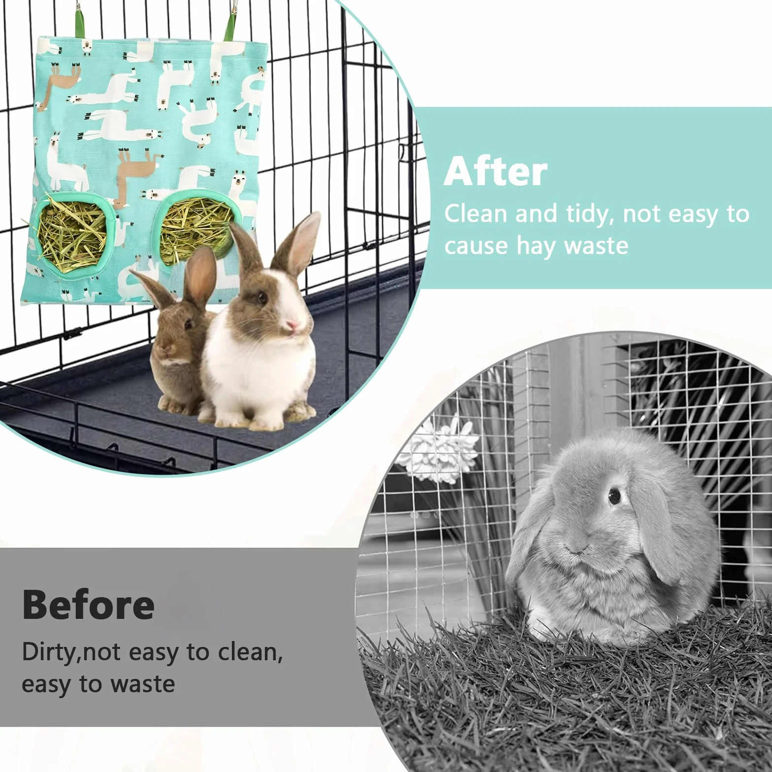 Sac à Foin pour Lapin, Sac de Foin Suspendus Animaux Supports de Stockage avec 2 Trous pour Chinchilla, Cochon d'Inde et Taupe
