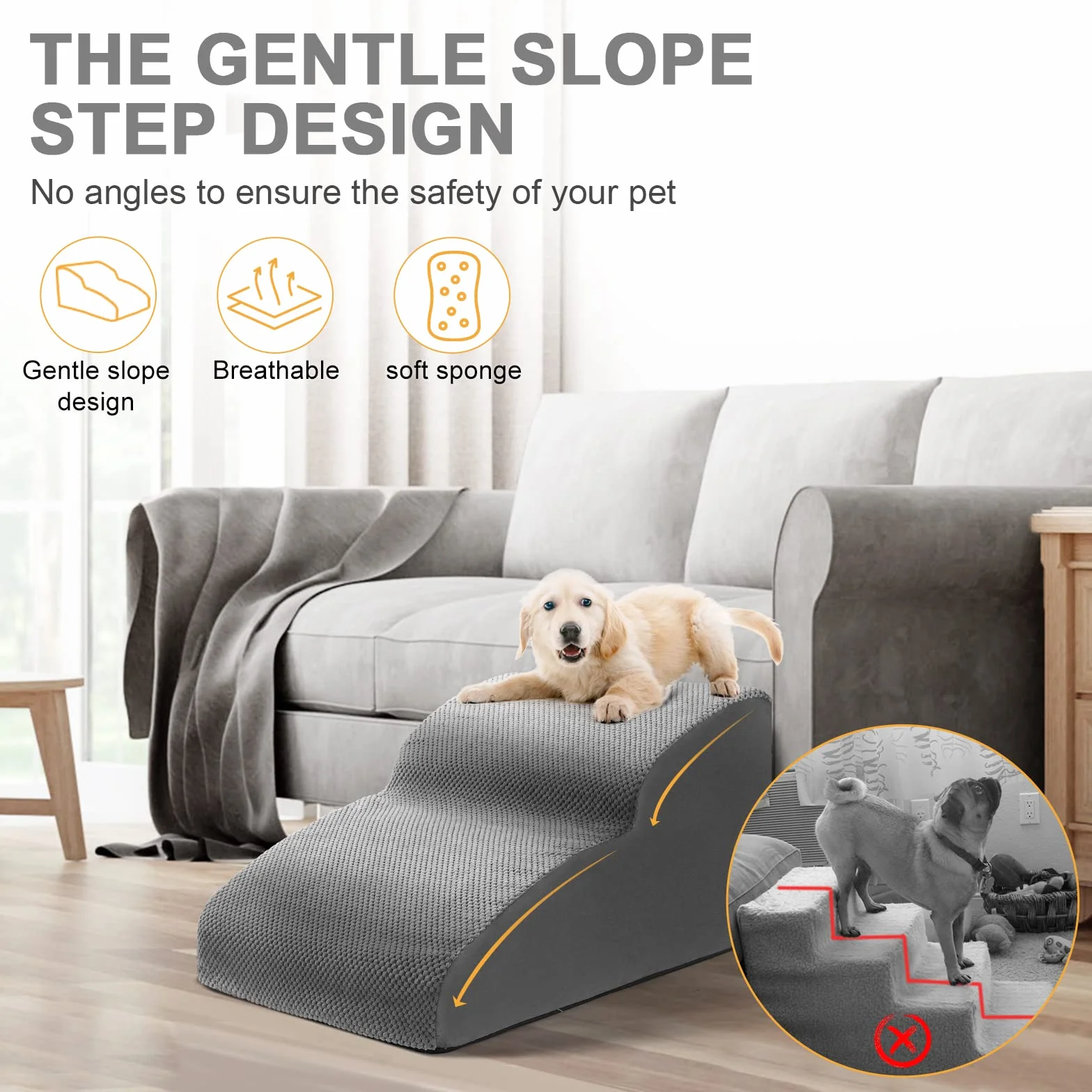 Lannvan Escalier pour Chien 2 Marches - Escaliers Animaux Éponge - Rampe Chien Chat Housse Tissu Amovible Lavable