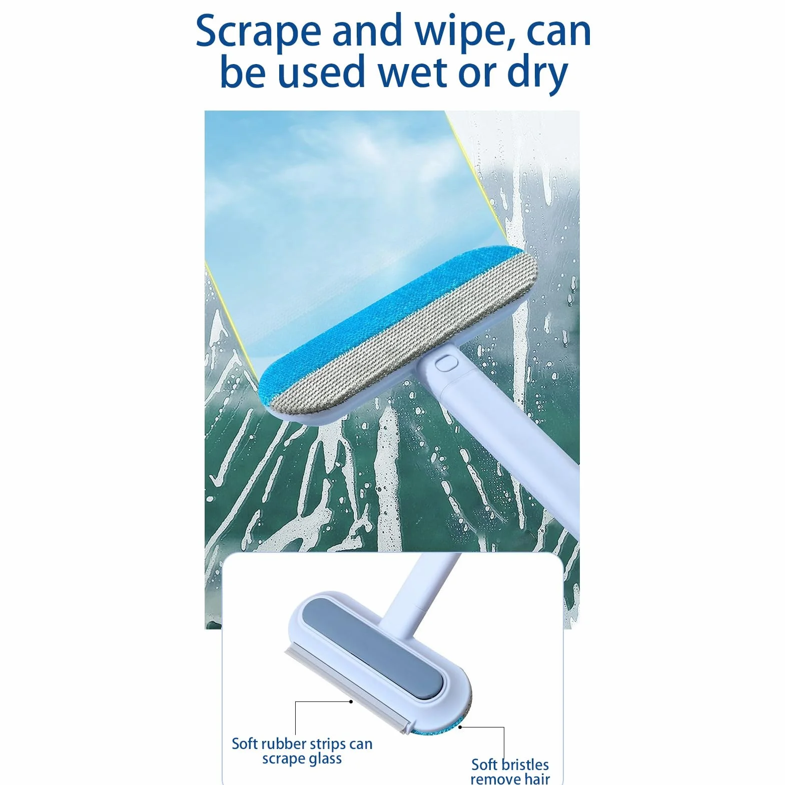 Brosse à cheveux pour animaux réutilisable - Balai de nettoyage extensible avec longue poignée, dissolvant de fourrure de chat lavable