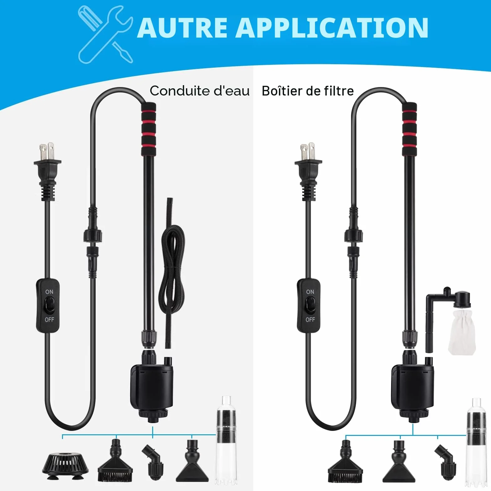 AQQA Nettoyeur électrique pour Aquarium,6en1Aspirateur Automatique pour Aquarium,Aspirateur de Gravier Électrique,Changeur d'eau Laveur