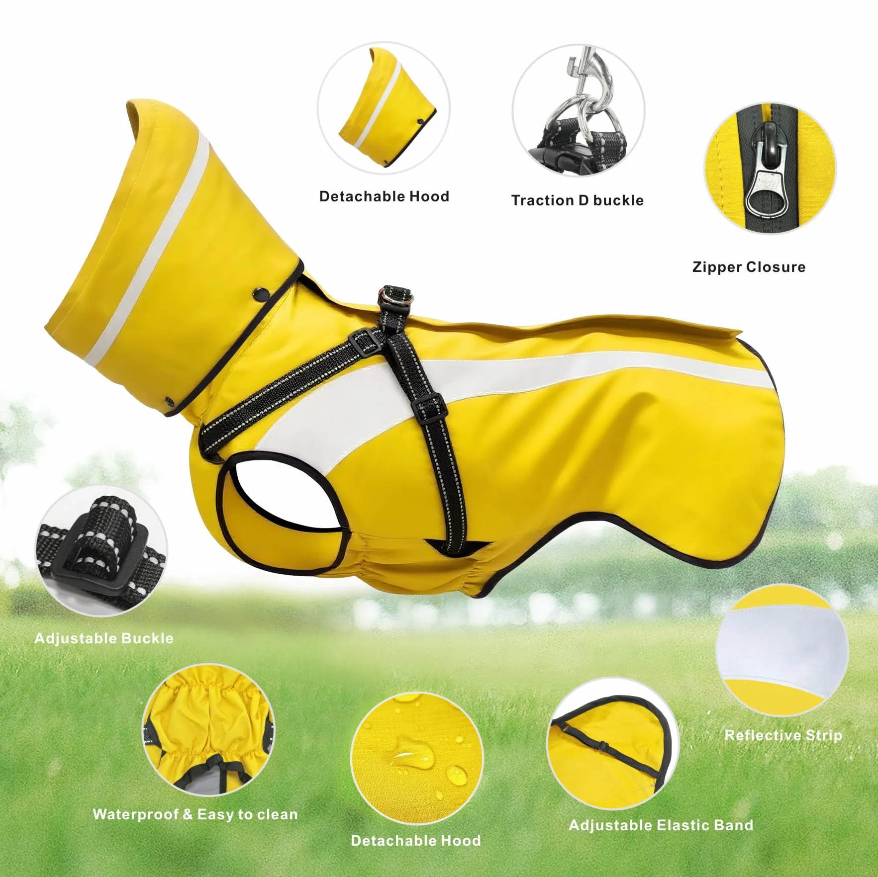 Imperméable Chien Réfléchissant Veste de Pluie à Capuche Poncho pour Petits Moyens Grands Chiens S-XXL (Jaune, XL)