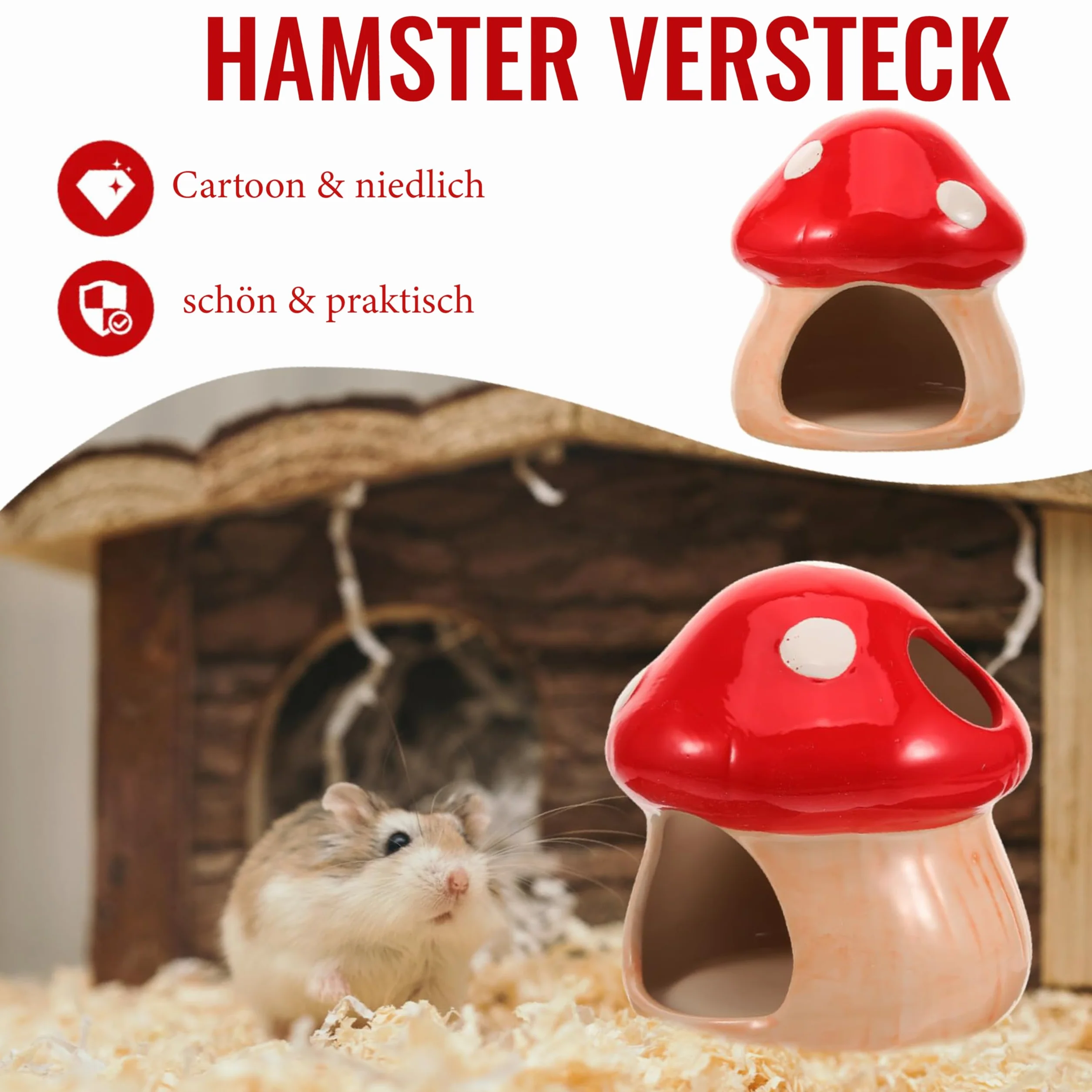 Maison en céramique pour hamster, hamster unique, cachette en céramique, en forme de champignon, pour gerbilles, souris, chinchillas (petite taille)