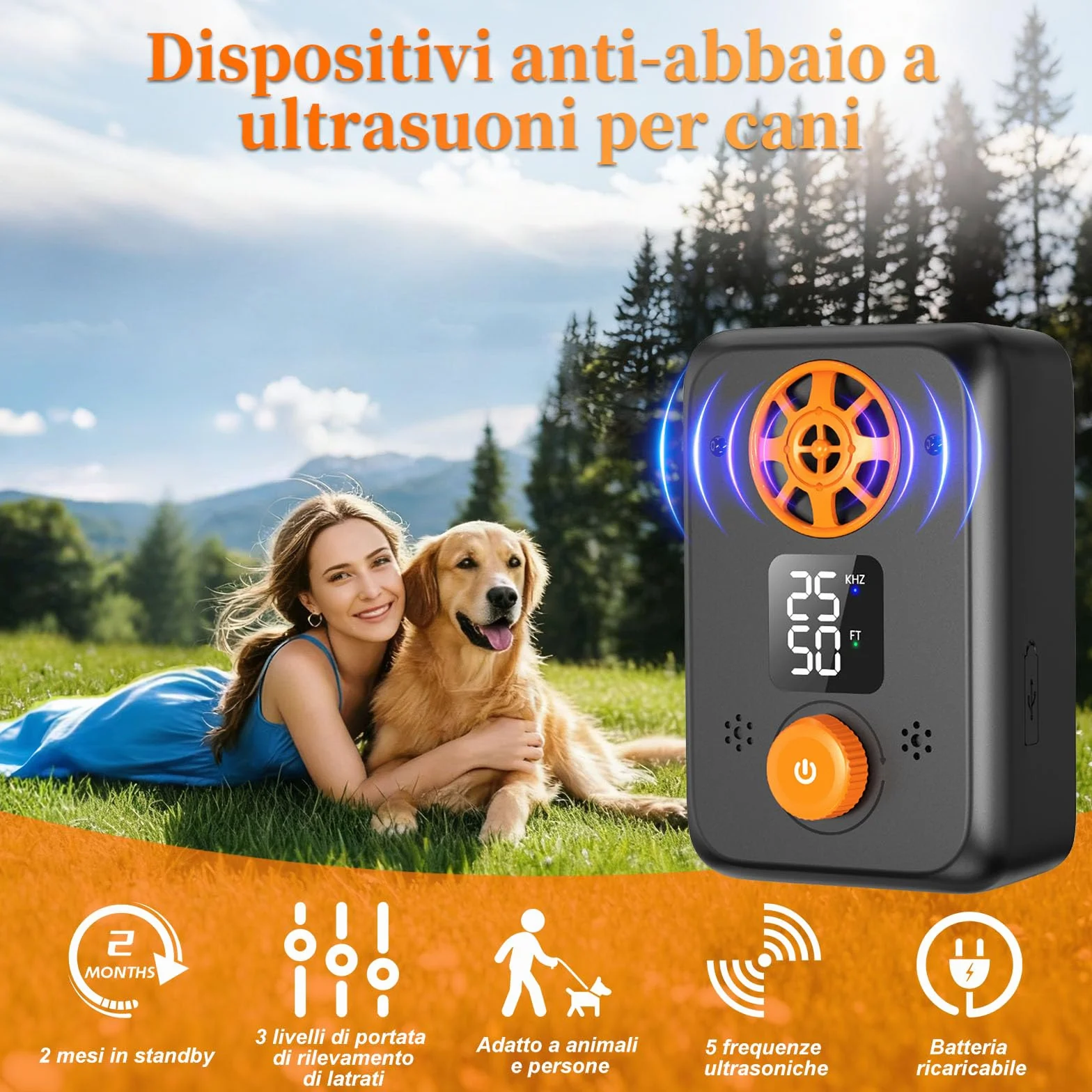 Appareil Anti-Aboiement Ultrasonique Chien 5 Fréquences Ajustables 3 Portées Intérieur Extérieur