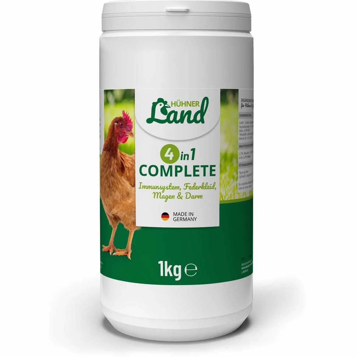 HÜHNER Land 4in1 Complete 1kg Complément Alimentaire pour Poulets, Vitamines C et B, Plumage, Immunitaire, Estomac